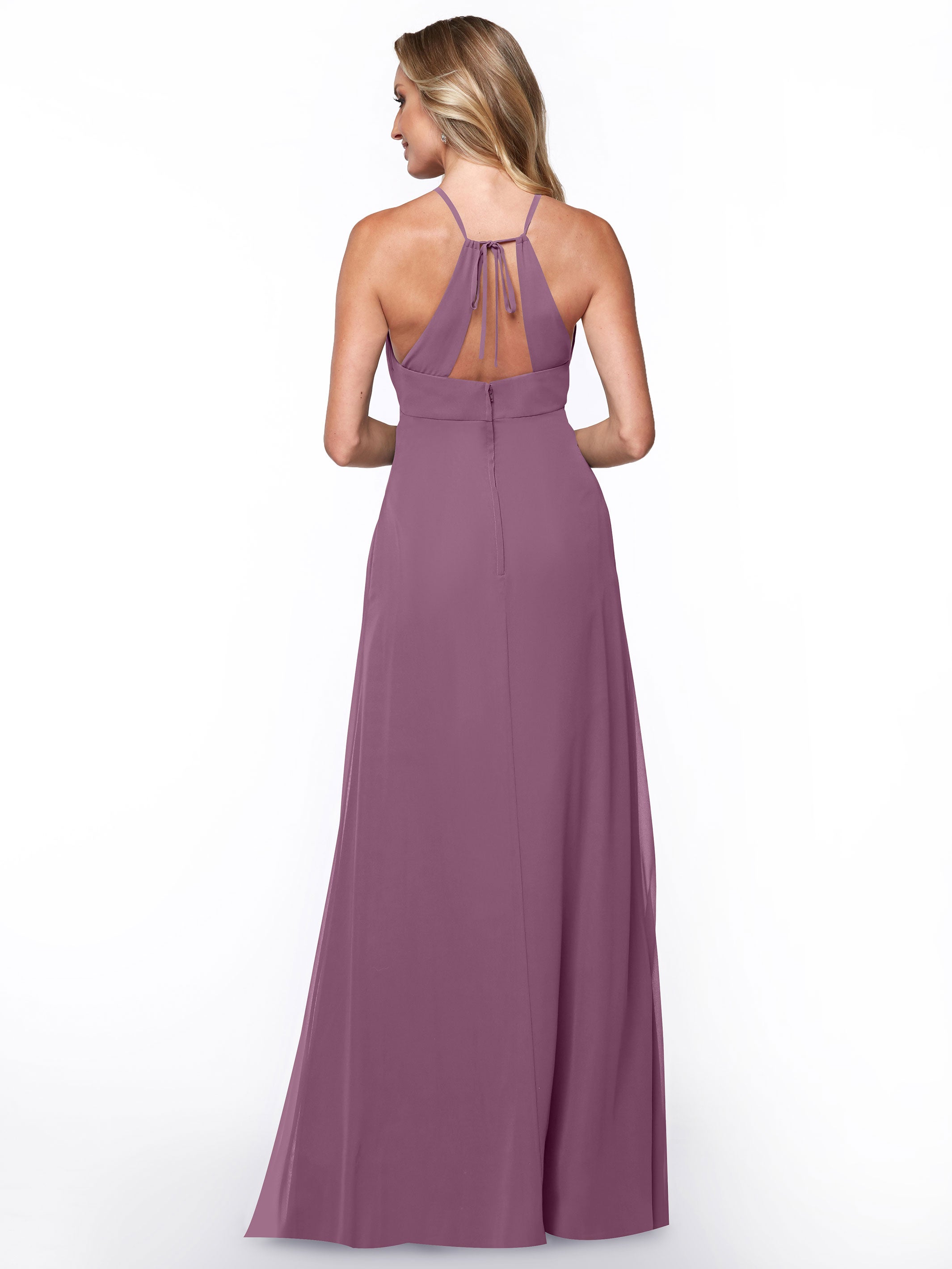 Elegant A-Line Chiffon Bridesmaid Dress with Keyhole Halter Neckline - Perfect for Weddings, Formal Events & Special Occasions