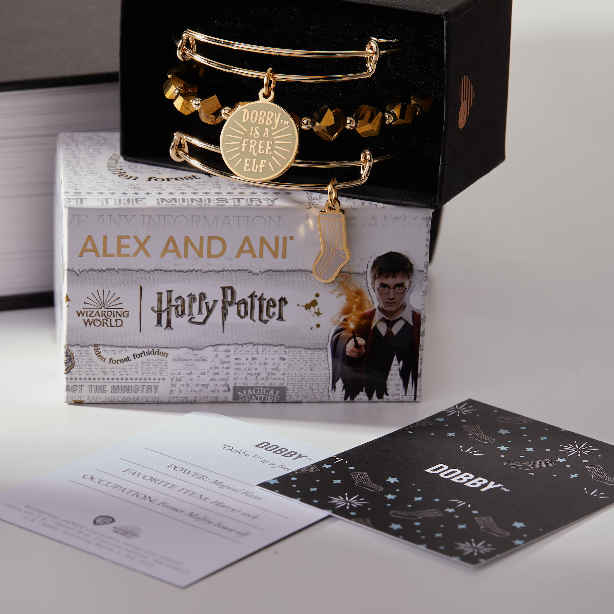 Harry Potter™ Dobby Bangle Bracelets Set of 3 - Cute Elf Jewelry for Fans, Cosplay & Gift Giving - Perfect for Halloween, Movie Nights & Potterhead Collections