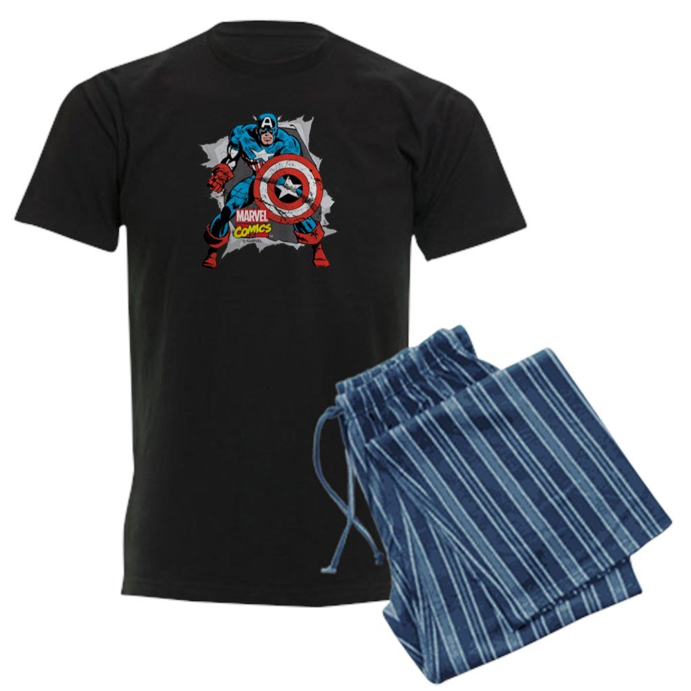 Captain America Ripped Men's Dark Pajama Set - Superhero Sleepwear for Marvel Fans | Comfortable Lounge Pajamas for Men | Perfect for Movie Nights, Cosplay & Gift Giving