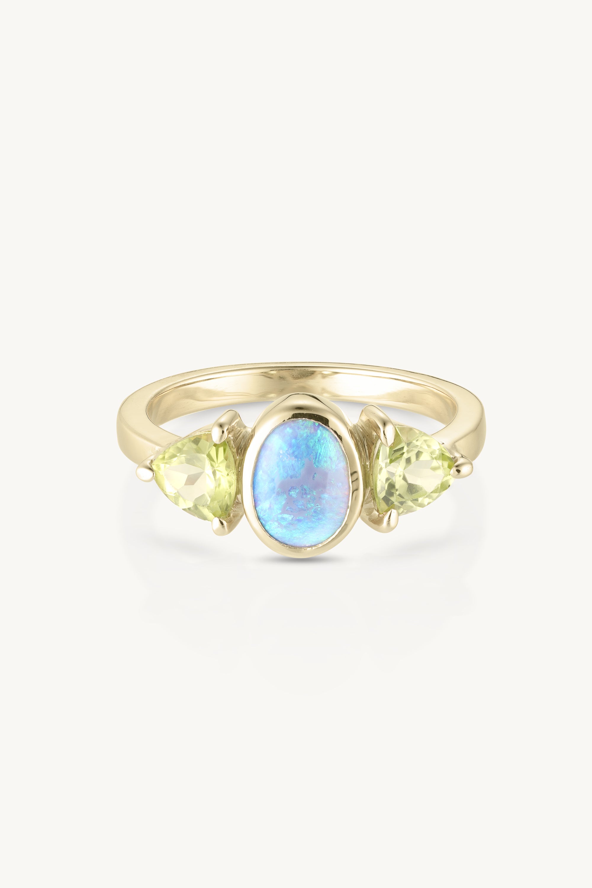 14K Yellow Gold Envy Opal and Peridot Ring - Elegant Stackable Band for Women, Perfect for Wedding, Anniversary & Everyday Jewelry