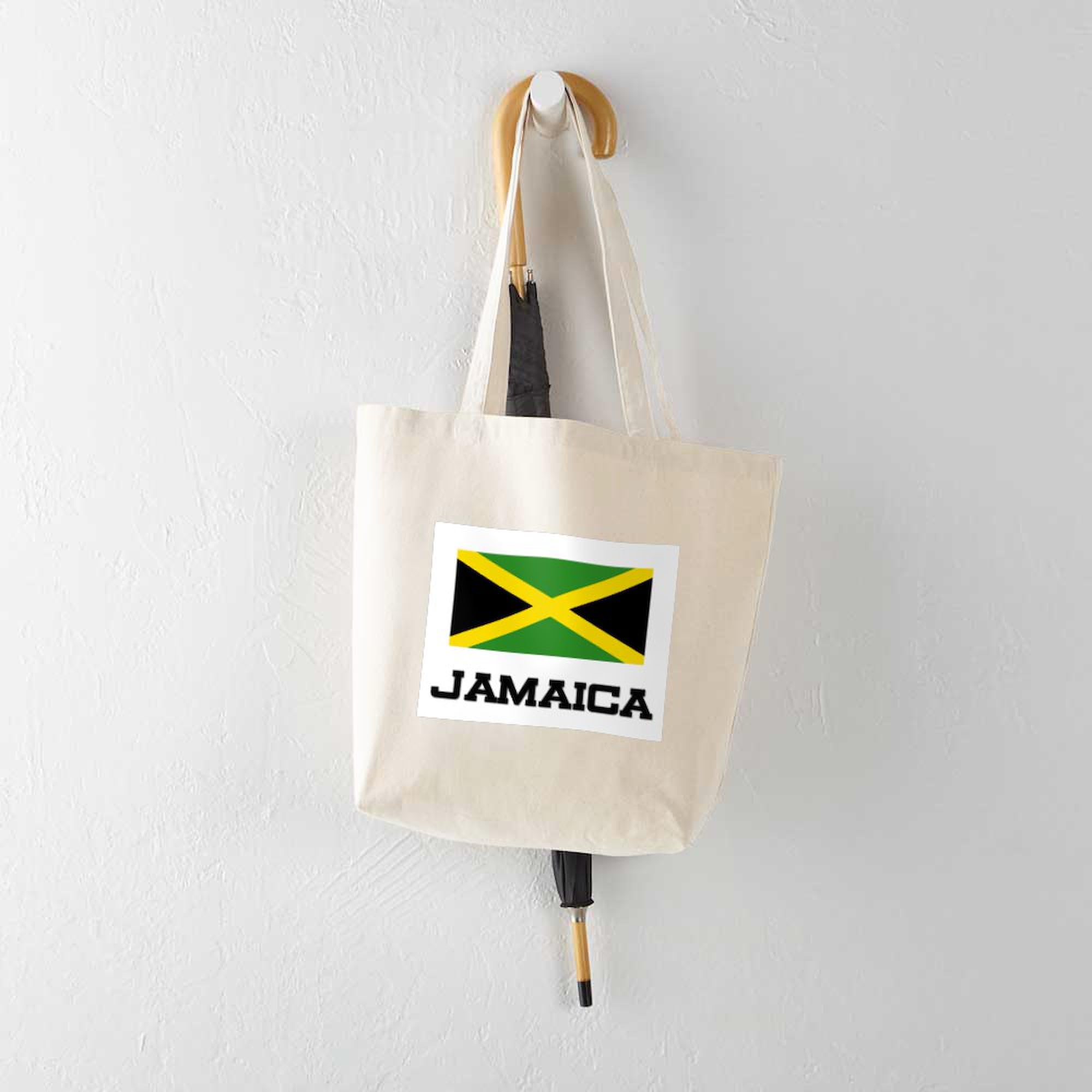 Jamaica Flag Tote Bag - Natural Canvas Reusable Shopping Bag with Jamaican Flag Design | Perfect for Groceries, Beach Trips & Eco-Friendly Shopping