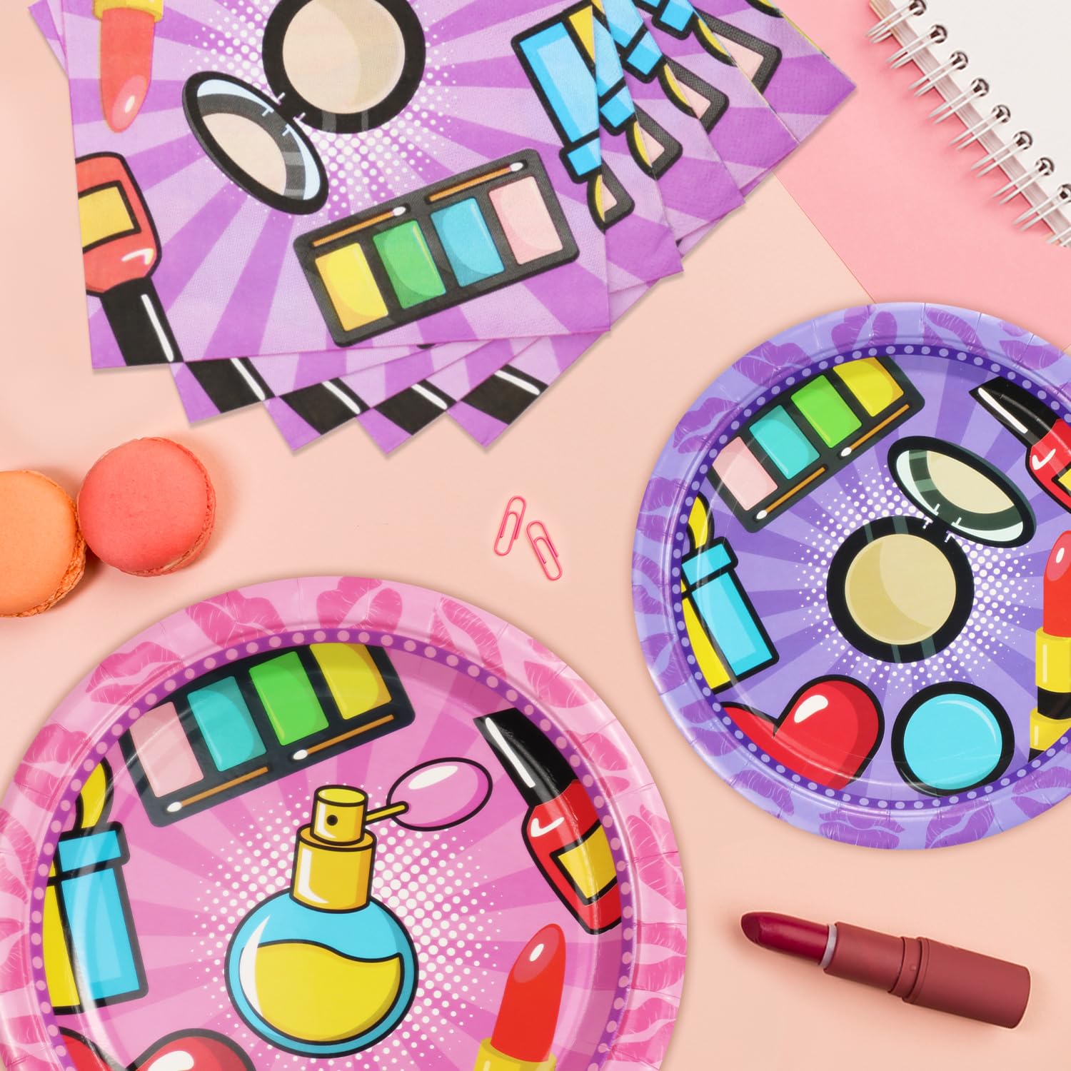 120 PCS Spa Party Decorations Kit - Makeup Birthday Party Supplies, Spa Theme Dinnerware Set with Plates & Napkins for Princess Sweet 16, Baby Shower, Bridal Shower - Serves 40 Guests - Perfect for Girls' Birthday Parties, Slumber Parties & Themed Celebrations