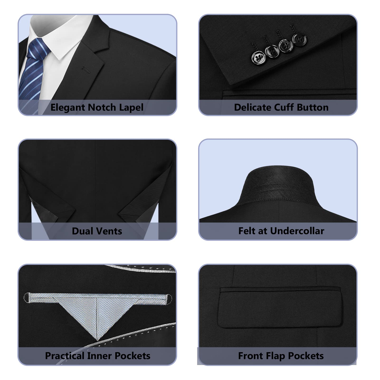 Cooper & Nelson Men's Slim Fit 3-Piece Suit Set - One Button Solid Jacket, Vest & Pants with Tie | Formal Business Attire, Wedding Tuxedo, Office & Special Occasion Wear