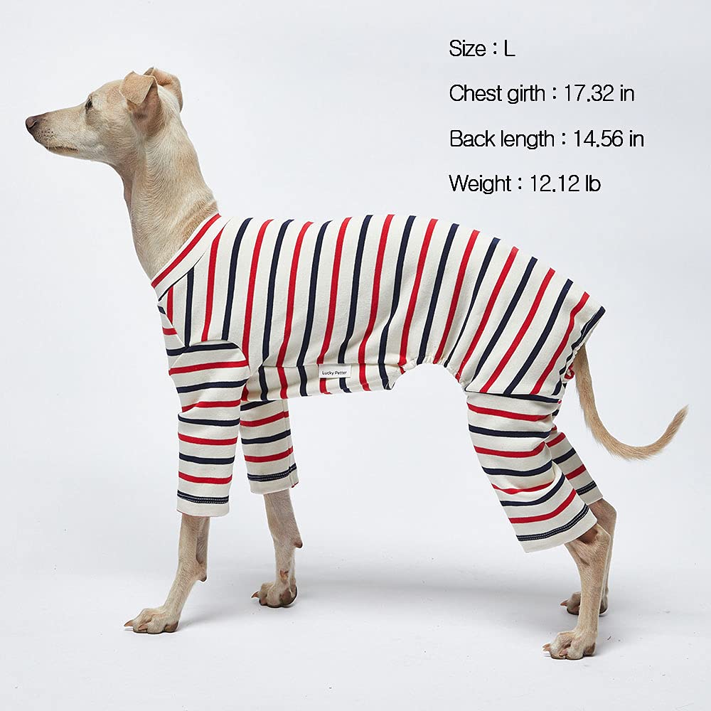 Soft Stretchable Dog Pajamas for Small Dogs - Comfortable Onesie Jammies & Bodysuit (Large, White Stripe) - Perfect for Winter Nights & Indoor Lounging