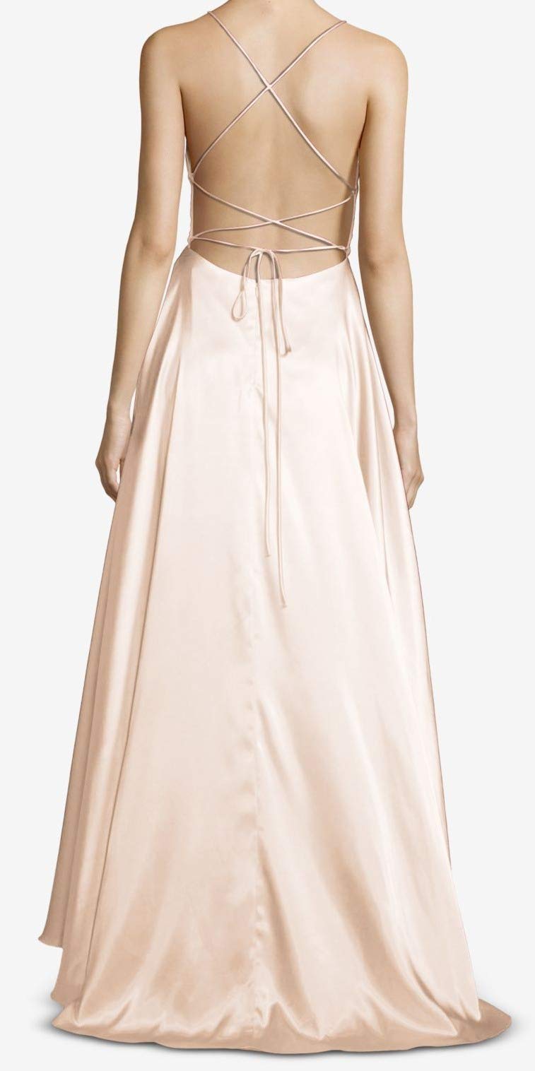Betsy & Adam Women's Satin Strappy Evening Dress in Pink - Size 10 | Formal Gown for Prom, Cocktail Party & Special Occasions