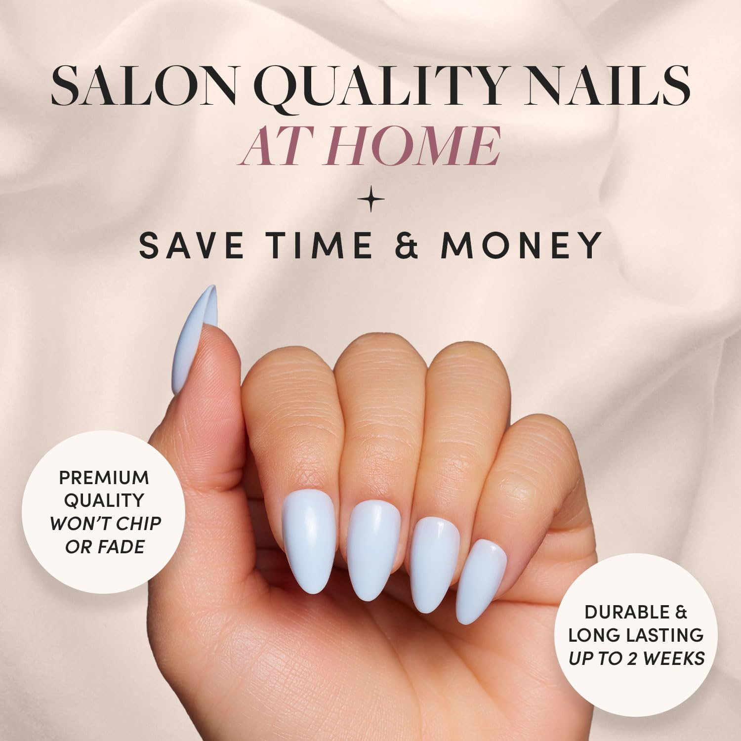 Glamnetic Press On Nails - Light Blue Short Almond Fake Nails with Nail Glue & Remover | Reusable False Nails Kit (15 Sizes, 30 Count) for Parties, Weddings & Everyday Wear
