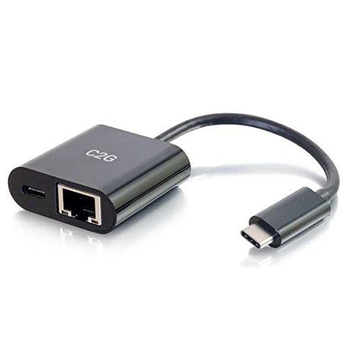 C2G USB C to Ethernet Adapter with Power Delivery - Black - High-Speed USB-C to RJ45 Network Adapter for MacBook Pro, iPad Pro, Dell Latitude, Google Pixel, Chromebook, Huawei - Perfect for Home Office, Gaming, and Stable Internet Connections