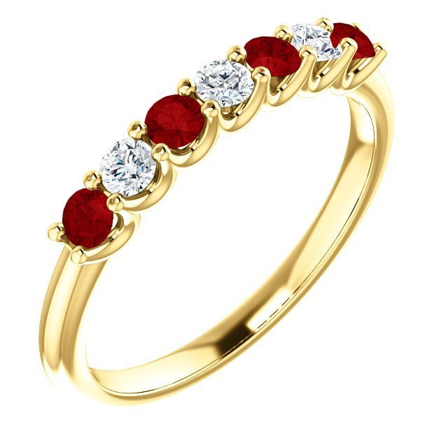 14K Gold 0.36 CTW Ruby & 0.18 CTW Diamond 7 Stone Ring - Elegant Wedding Band, Anniversary Gift for Her, Perfect for Special Occasions