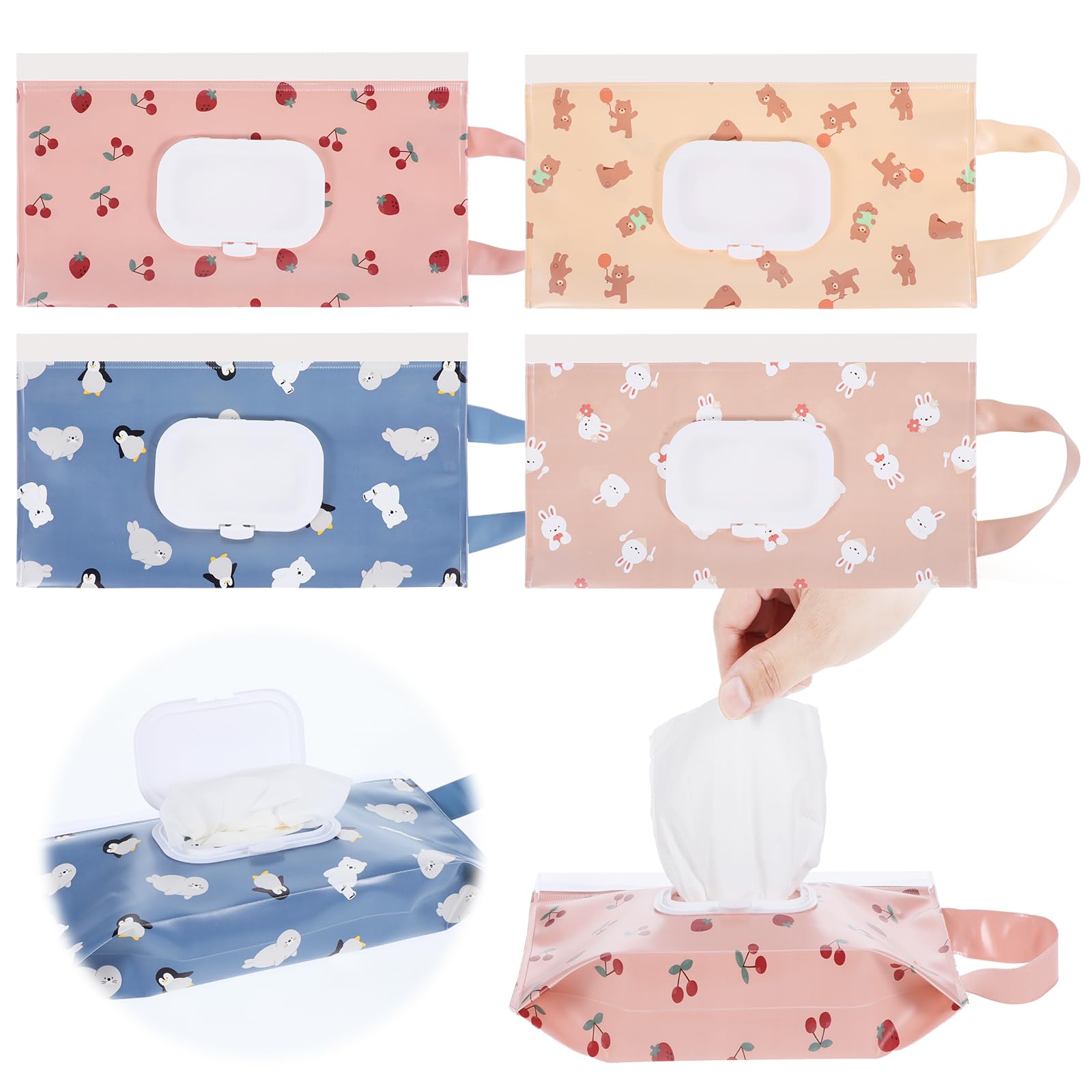 4-Pack Reusable Baby Wipes Dispenser - Travel Wipes Container & Refillable Wet Wipe Holder - Portable Wipe Pouch for Camping, Hiking, Diaper Changes - Keeps Wipes Fresh & Moist - Ideal for Outdoor Adventures, Baby Care & On-the-Go Use