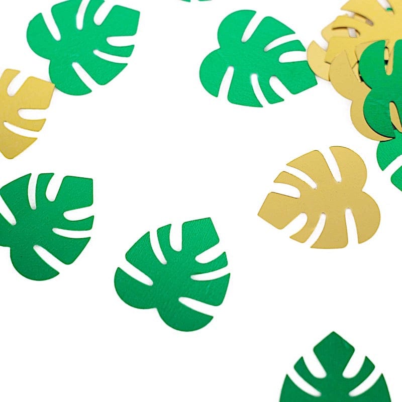 15g Metallic Tropical Leaves Confetti - Green and Gold Party Decorations for Weddings, Baby Showers & Tropical Themed Events