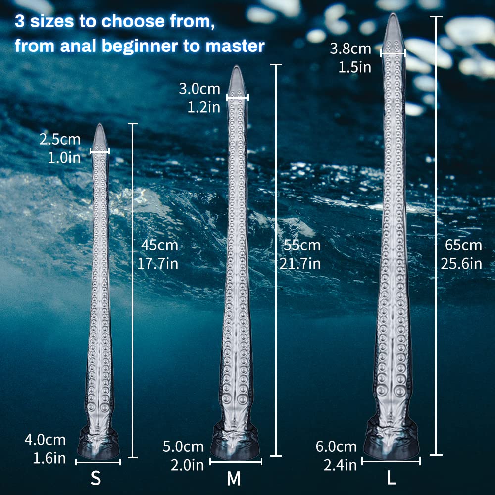 Nothosaur Abyss II 17.7 Inch Fantasy Tentacle Dildo - 1.6 Inch Wide Anal Depth Probe Trainer - Soft Platinum Silicone Butt Plug with Suction Cup - Handmade Adult Toy in Catalina Blue - Perfect for BDSM, Fantasy Play & Solo Pleasure