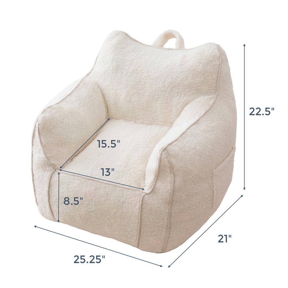 MAXYOYO Kids Sherpa Bean Bag Chair & Couch - Soft Plush Children's Room Furniture with Decorative Edges (White) - Perfect for Reading Nooks, Playrooms & Bedroom Relaxation