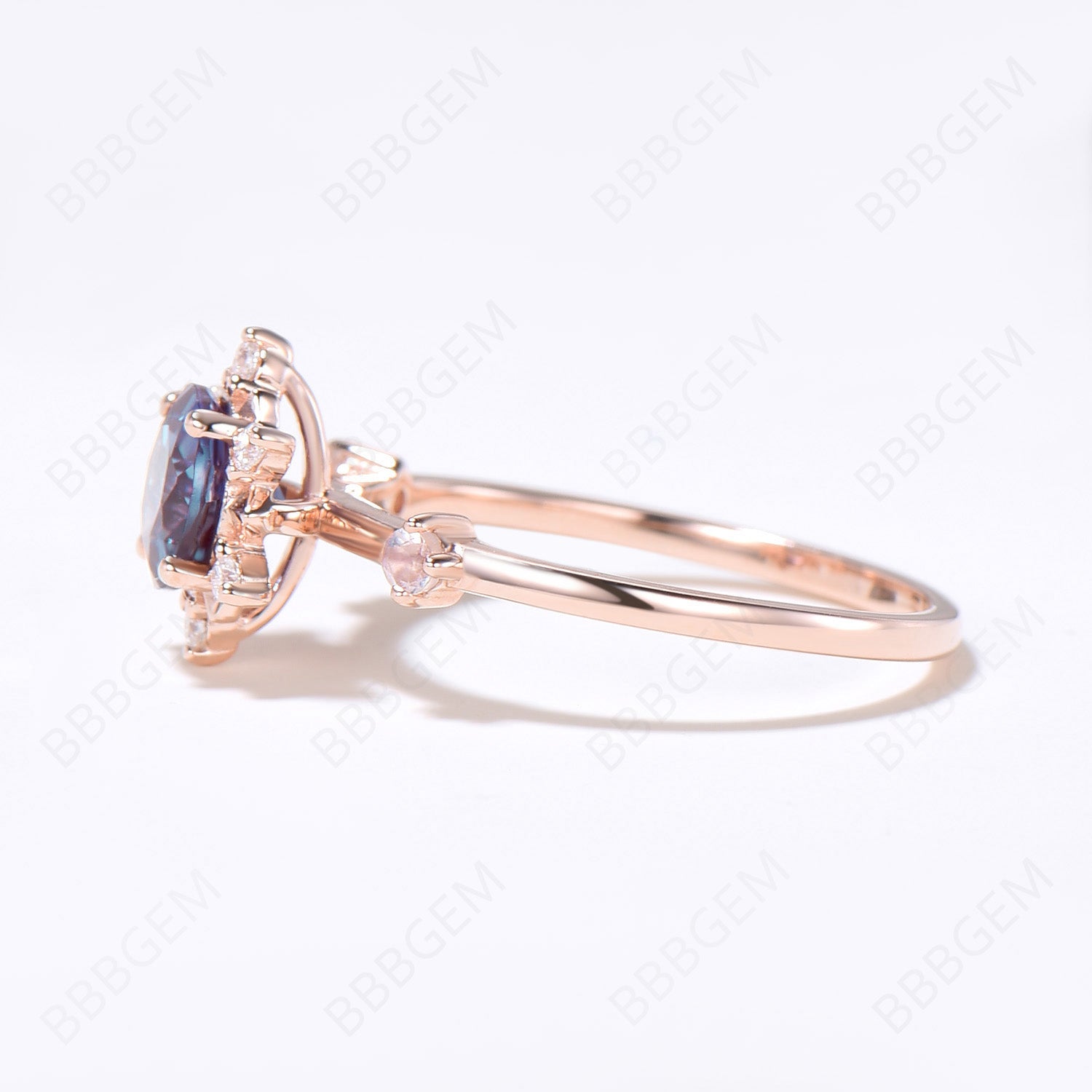 Floral Engagement Ring for Women - Rose Gold Round Alexandrite Halo Wedding Ring with Diamond Accents | Perfect for Proposals, Anniversaries & Bridal Jewelry