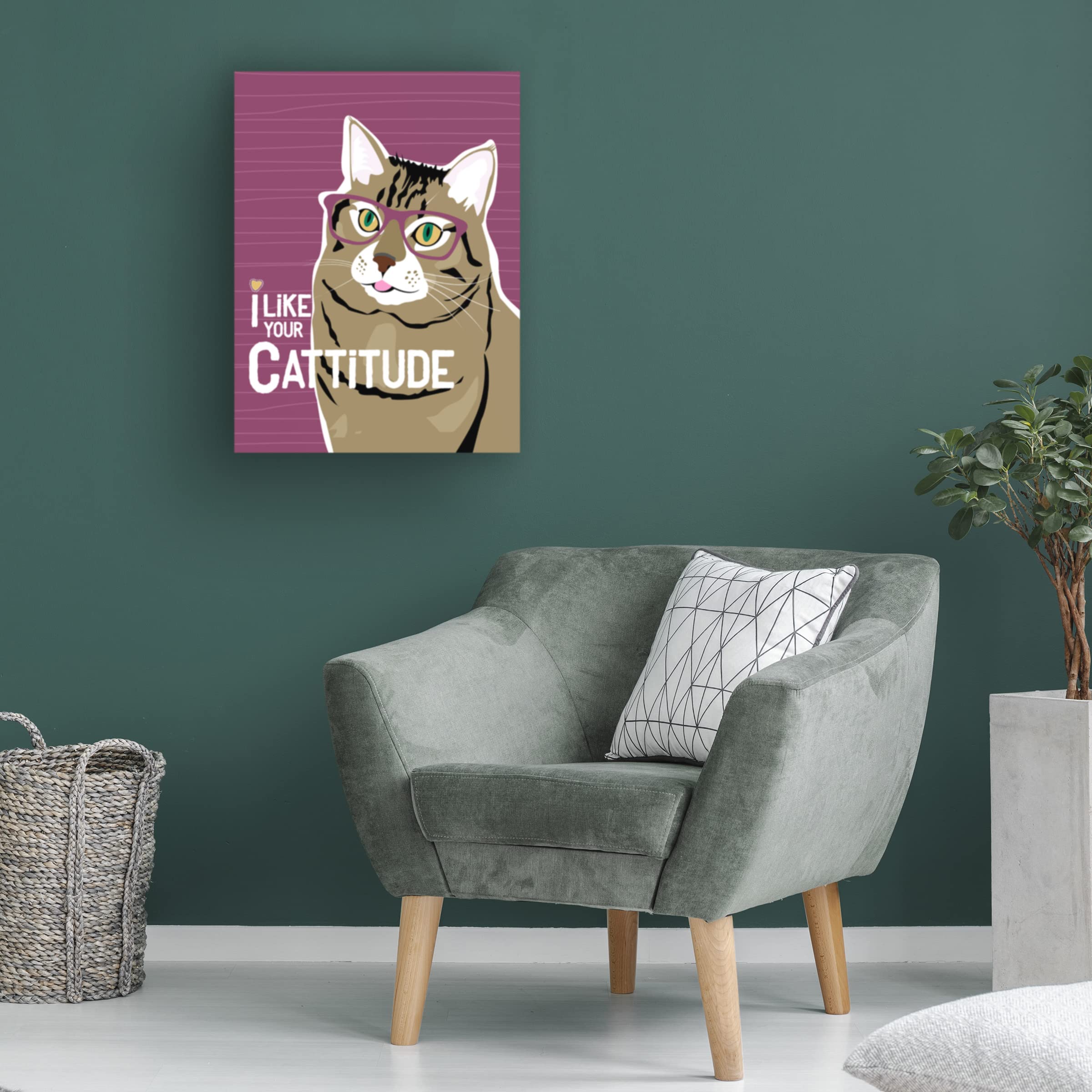 Trademark Fine Art 'I Like Your Cattitude' Canvas Wall Art by Ginger Oliphant - Funny Cat Painting for Living Room, Bedroom & Office Decor