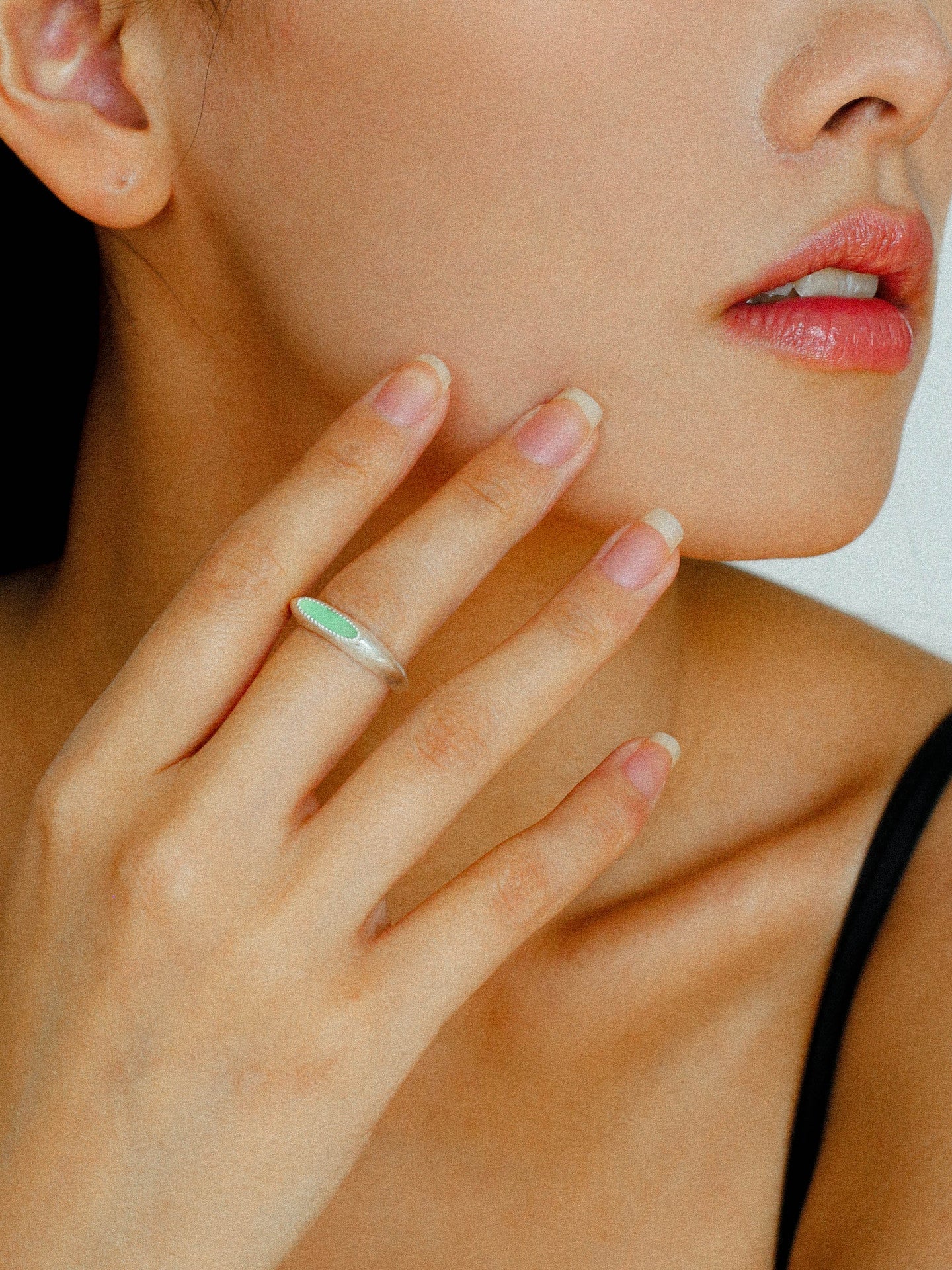 Matte Sterling Silver Green Australian Jade Band Ring for Women - Elegant Semi-Precious Jewelry for Everyday Wear, Gift Giving & Special Occasions