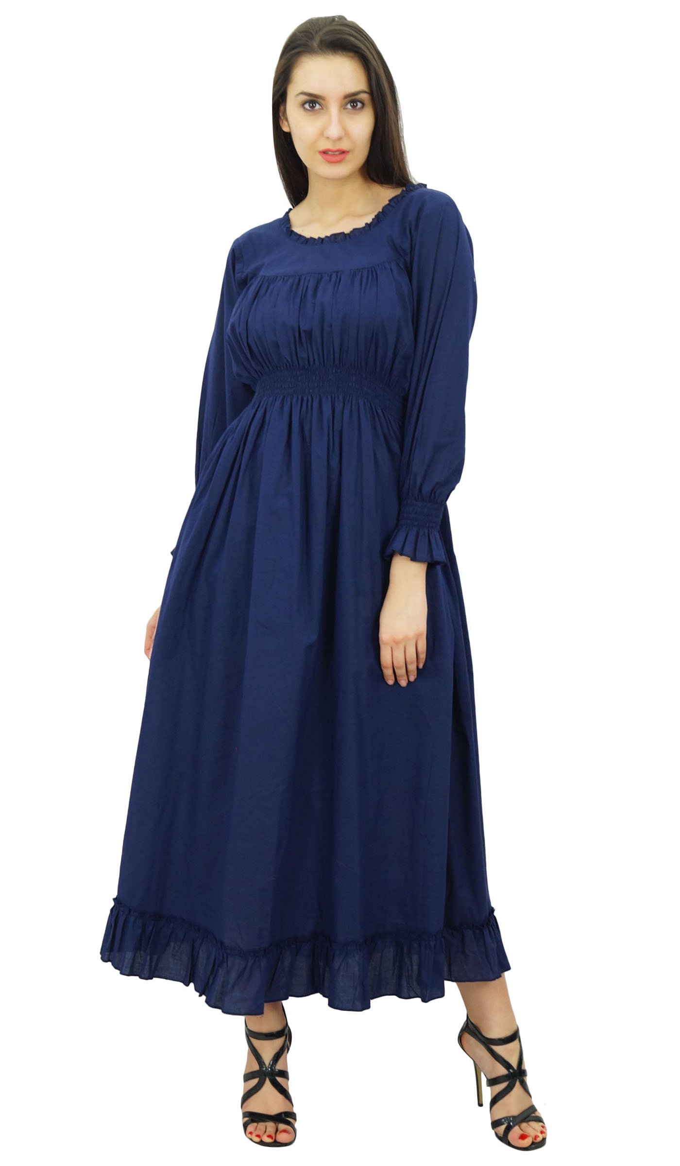 Bimba Women's Cotton Smocked Waist Long Casual Maxi Dress - Flowy Summer Beach Dress for Vacation, Date Night & Outdoor Activities