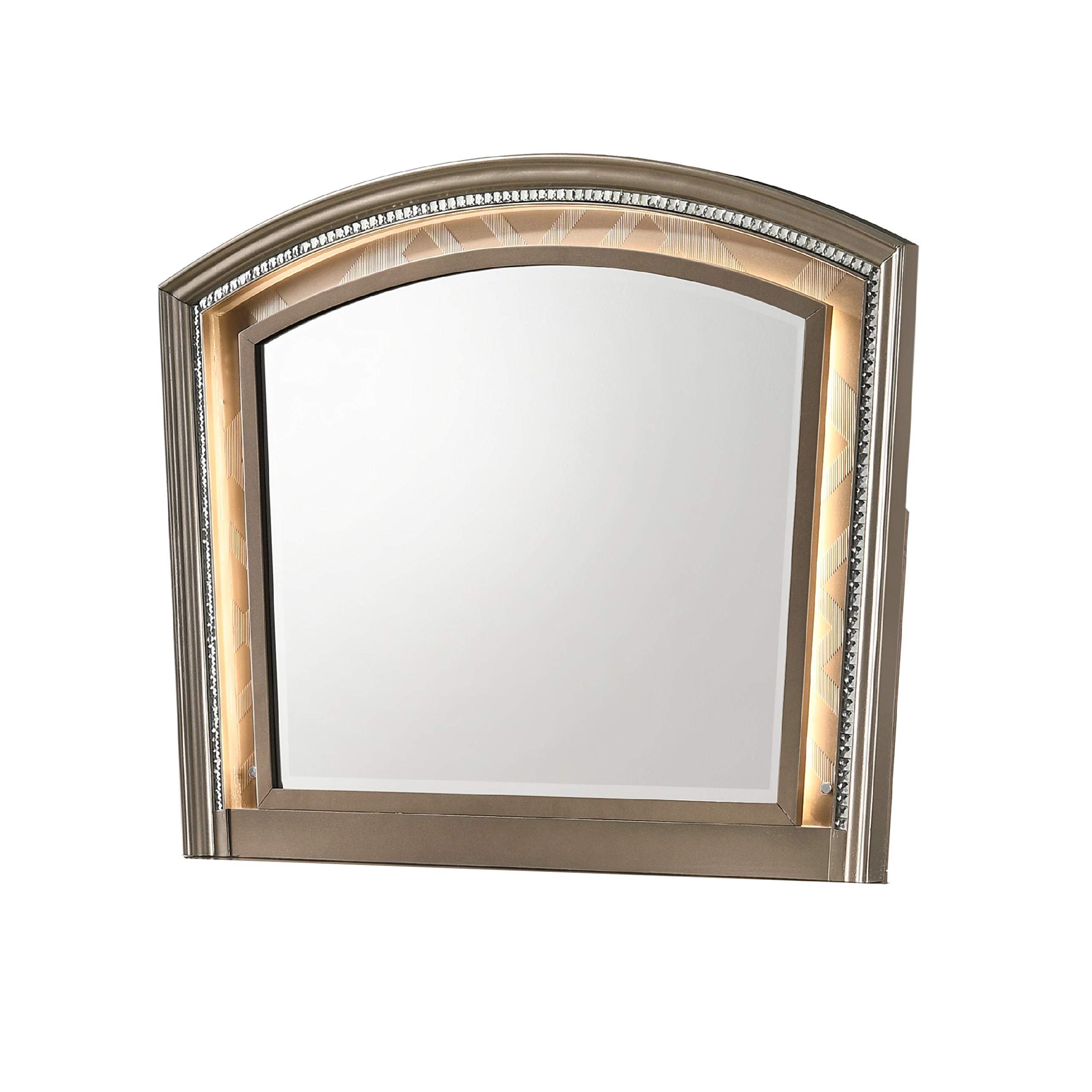 Benjara Transitional Wooden Arch Top Mirror with Molded Details - Gold Finish Wall Mirror for Living Room, Bedroom, or Entryway Decor