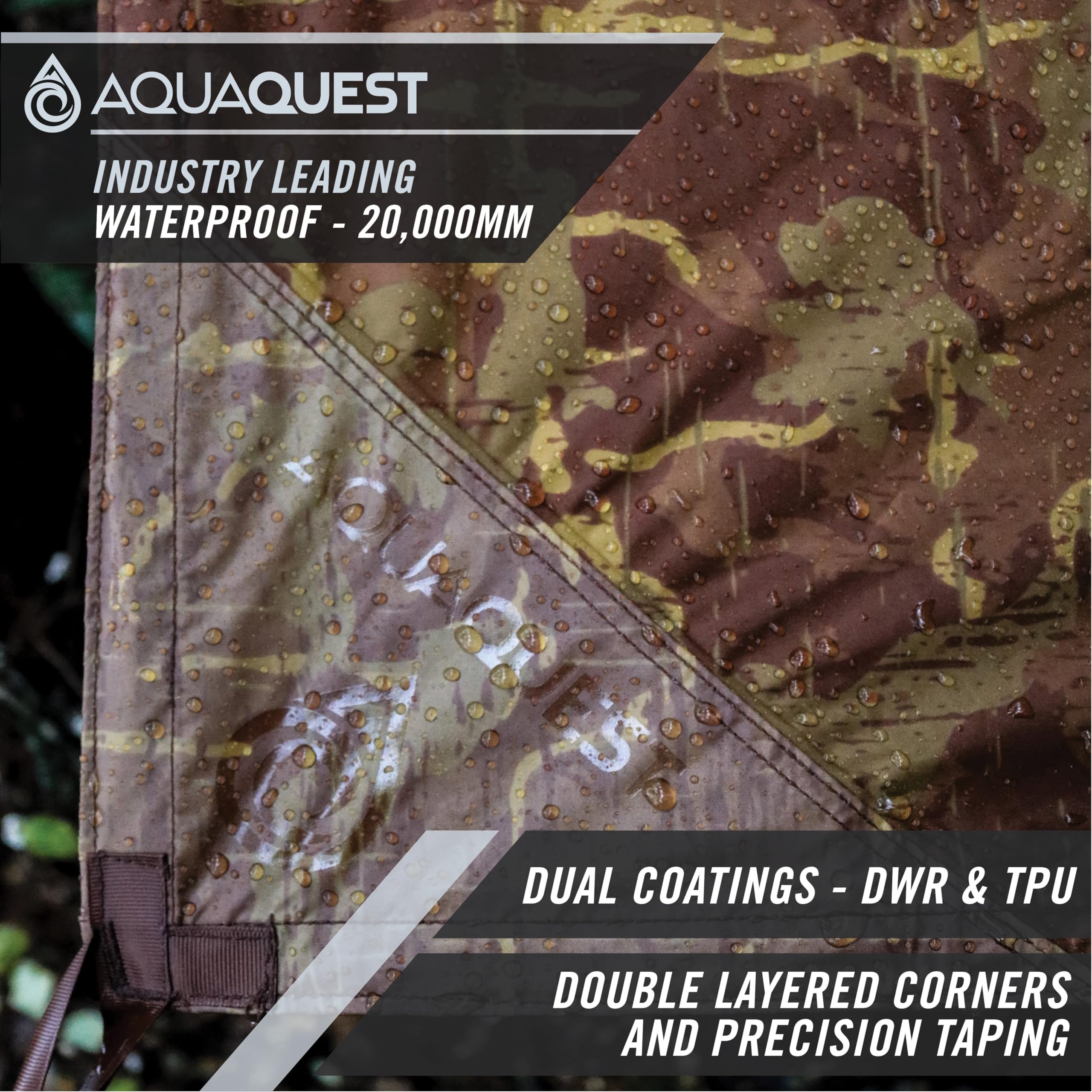 AquaQuest Defender Heavy Duty Waterproof Camping Tarp - All-Weather Tent Shelter & Rain Fly for Hiking, Backpacking, Bushcraft, Hammock Camping - Perfect for Outdoor Adventures & Emergency Shelter