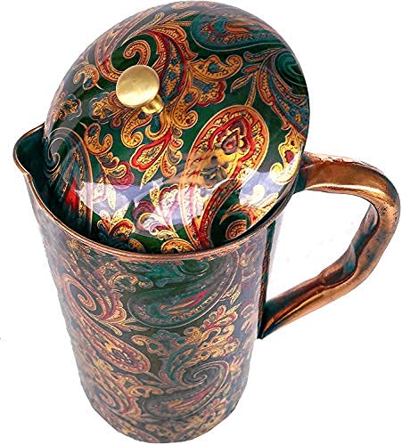 Rastogi Handicrafts Pure Copper Water Jug with Screen Printing - Traditional Indian Pitcher for Home & Kitchen | Perfect for Ayurvedic Water Storage, Gift Giving & Decorative Use
