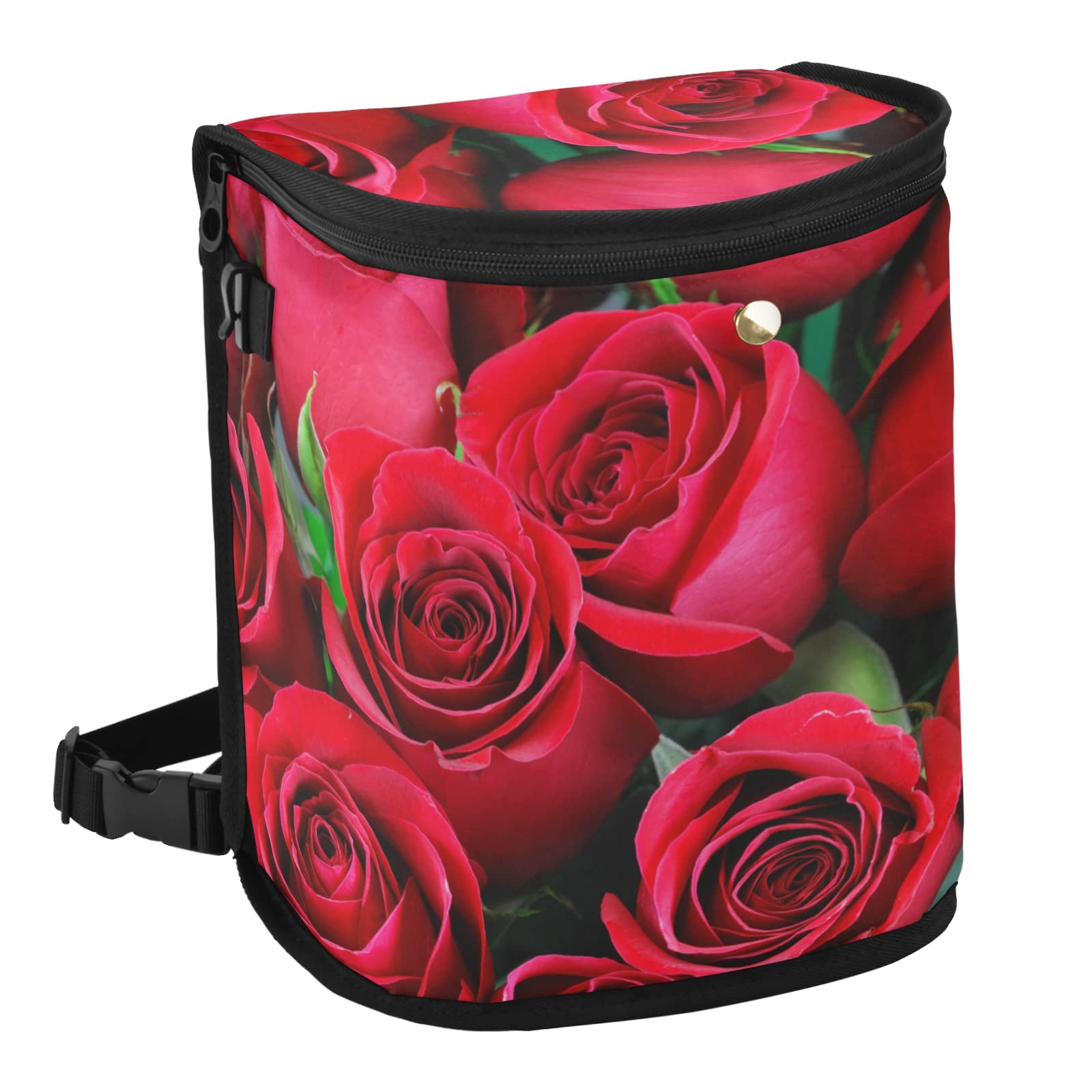 Spill-Proof Car Trash Can with Leakproof Lining - Hanging Auto Garbage Bag with Zipper Lid | Red Roses Design Car Organizer Storage Bag for Sedan, SUV, Truck | Perfect for Road Trips, Commuting & Keeping Vehicle Clean