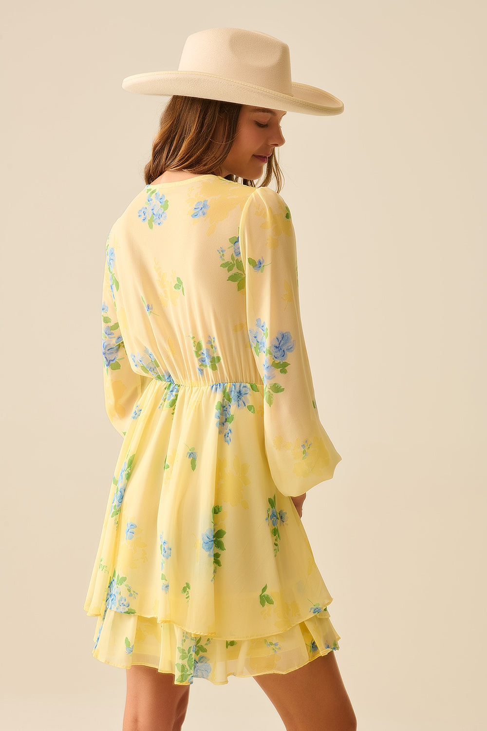 Butter Yellow Mini Floral Print Spring Robe with Ruffled Details - Perfect for Brunch, Beach Cover-Up, and Summer Weddings