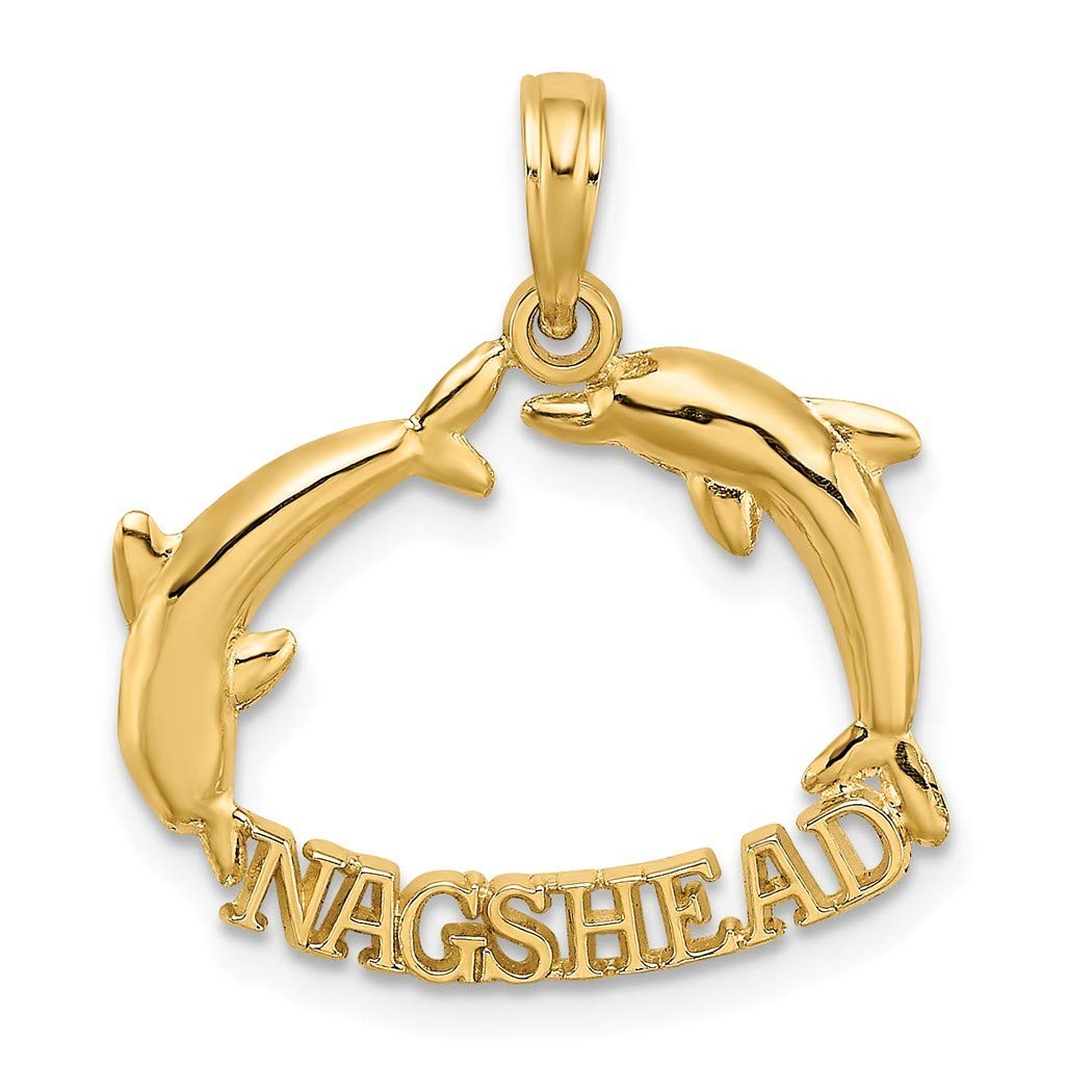 14K Gold Jumping Dolphins Pendant Necklace for Women - High Polish Nags Head Charm with 2D Detail, Elegant Jewelry Gift for Her - Perfect for Beach Vacations, Birthday Presents & Special Occasions