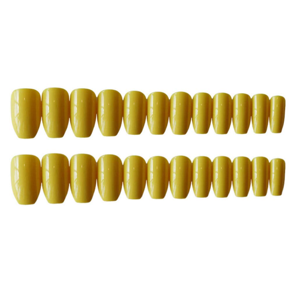 24pcs CSCH False Nails Set - Long European Style Solid Color Fake Nails in Bright Yellow | Full Coverage Artificial Nails for Women | Perfect for Parties, Weddings, and Special Occasions