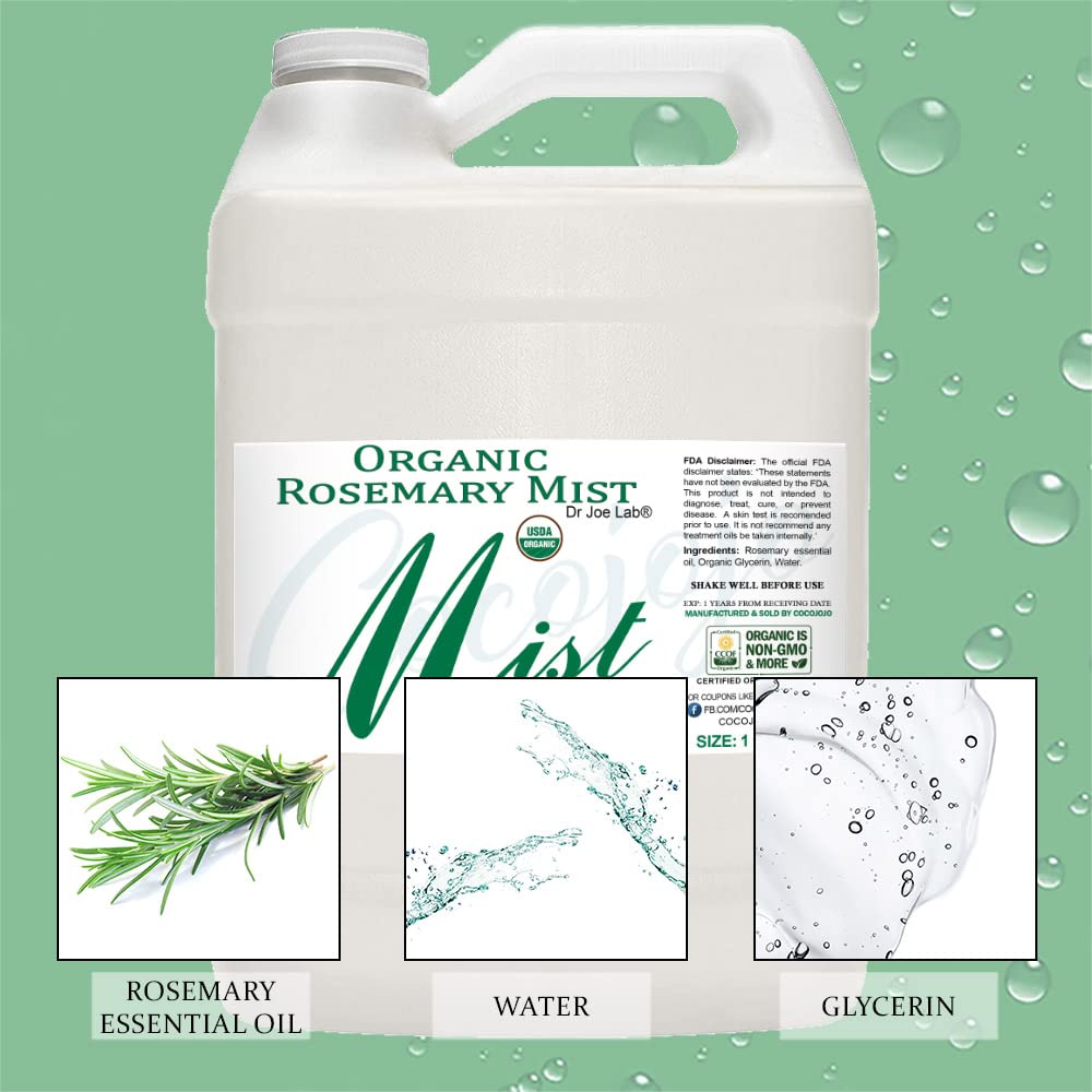 Organic Rosemary Mist for Face & Body - Hydrating Skincare Spray for Sensitive & Dry Skin - Relaxing Pillow & Room Mist with Pure Rosemary Essential Oil - Perfect for Aromatherapy, Bedtime & Self-Care (128oz/1 Gallon) - Packaging May Vary