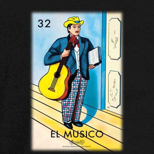 Pop Threads El Musico Musician Loteria Card Mexican Graphic T-Shirt for Men - Vintage Latino Style Cotton Tee for Concerts, Parties & Casual Wear