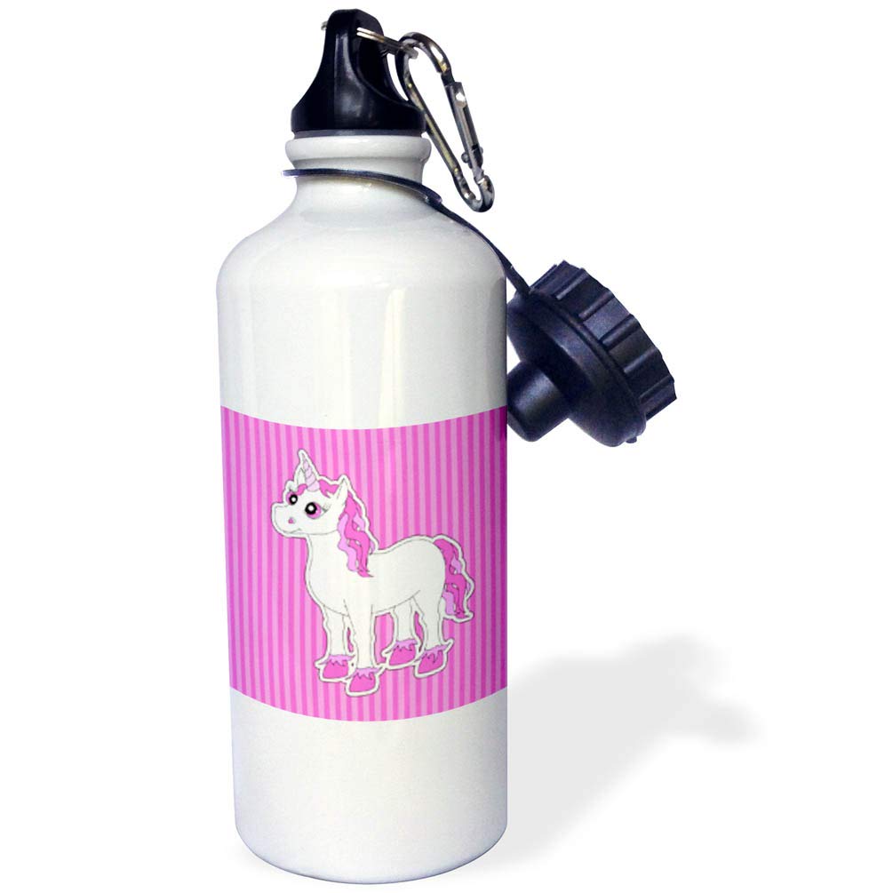 3D Rose Unicorn Pink and White Sports Water Bottle - 21 oz Insulated Stainless Steel Bottle for Gym, Hiking & Outdoor Activities - BPA Free Leak Proof Design