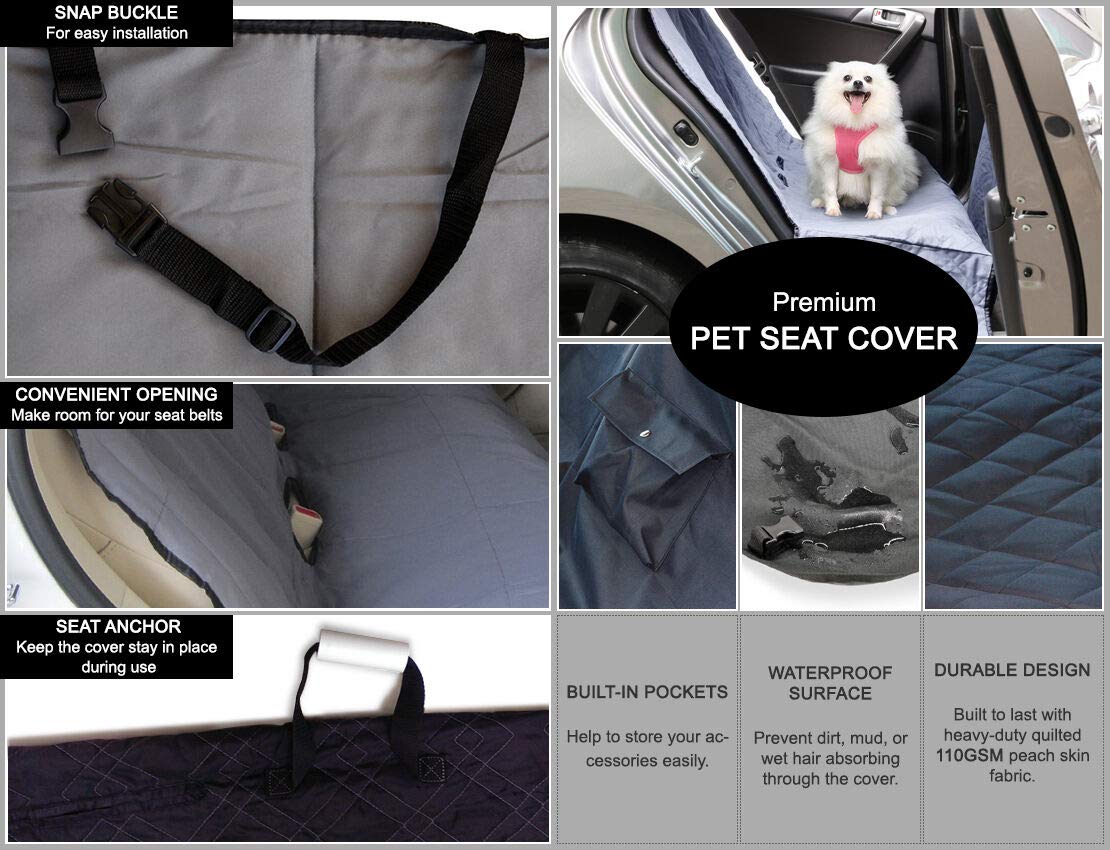 Alpha Dog Series Waterproof Dog Car Seat Cover - Durable Pet Seat Protector & Hammock for Back Seat - Blue | Perfect for Travel, Road Trips & Daily Commutes with Your Dog