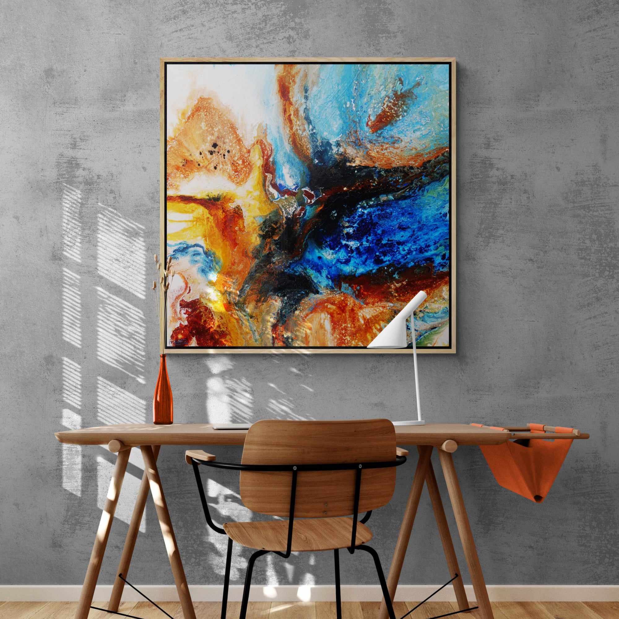 Australian Delta 120x120cm Blue Rust Textured Abstract Canvas Wall Art - Modern Home Decor for Living Room, Bedroom & Office