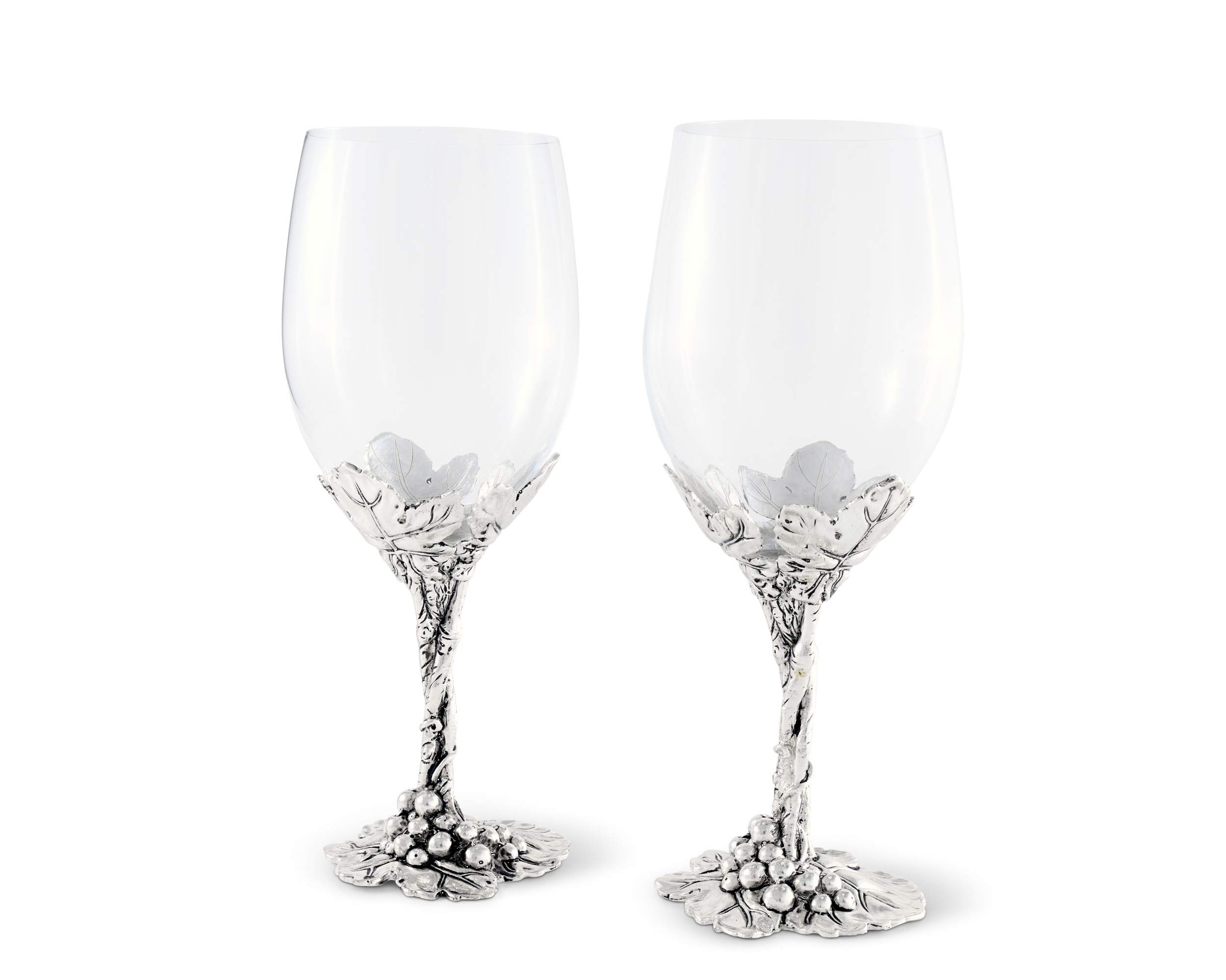 Arthur Court Designs Aluminum Grape Pattern Base Wine Glasses - Set of 4, 8.25 Inch Tall, 16 oz Stemware for Red & White Wine - Perfect for Dinner Parties, Weddings & Outdoor Entertaining