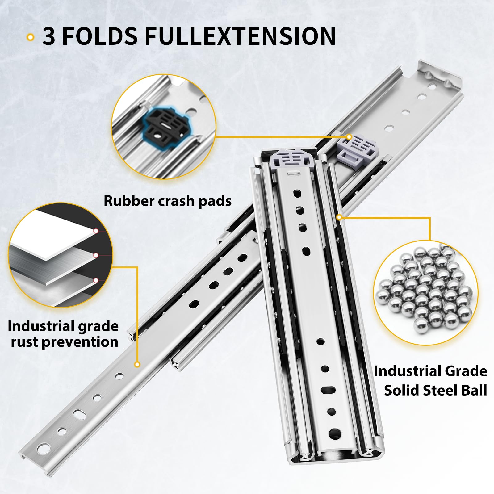 Heavy Duty Drawer Slides 12-60 Inch Full Extension Ball Bearing Rails - 400 Lbs Capacity Side Mount Drawer Tracks for Cabinets, Furniture & Workshop Storage Solutions