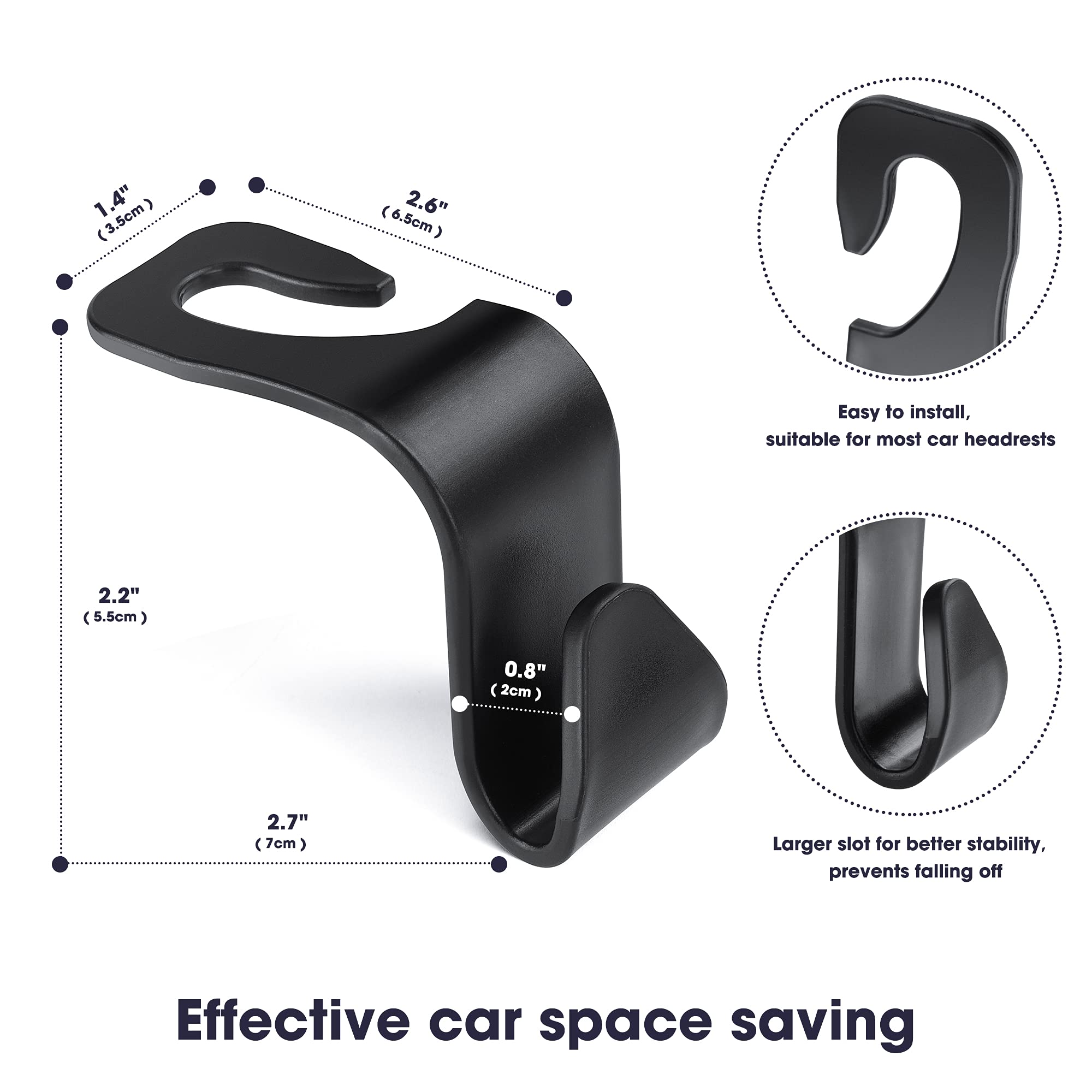 HOUSE DAY 4 Pack Heavy Duty Car Seat Headrest Hooks - Black Purse & Bag Holder for Vehicle, Space Saving Car Organizer - Perfect for Purses, Grocery Bags, Backpacks & Shopping Bags While Driving