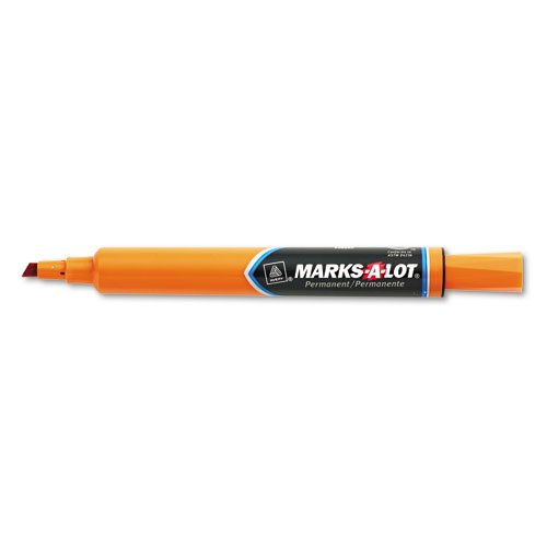 Marks-A-Lot Permanent Markers - 12 Pack, Chisel Tip, Bold Orange Ink, Quick-Drying, Non-Toxic - Ideal for Labeling, Organizing, Office & School Supplies, DIY Crafts, and Warehouse Use