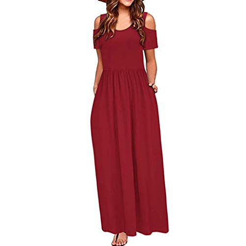Women's Floral Print Cold Shoulder Maxi Dress with Pockets - Elegant Summer Long Dress for Beach, Wedding, and Party Occasions
