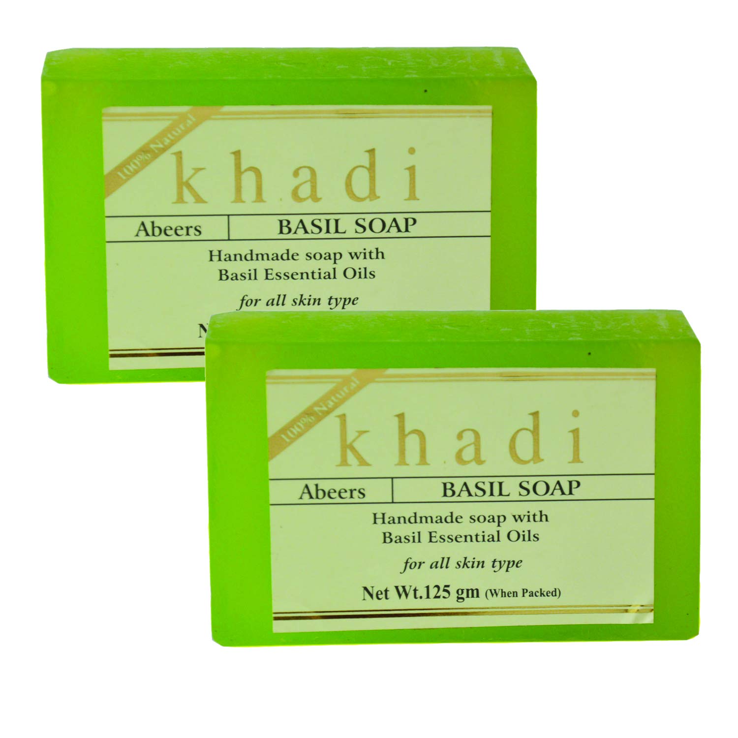 Khadi Abeers Pure Essence Basil Soap with Essential Oils - 125g (Pack of 2) - Natural Herbal Cleansing Bar for Face & Body - Perfect for Sensitive Skin & Aromatherapy