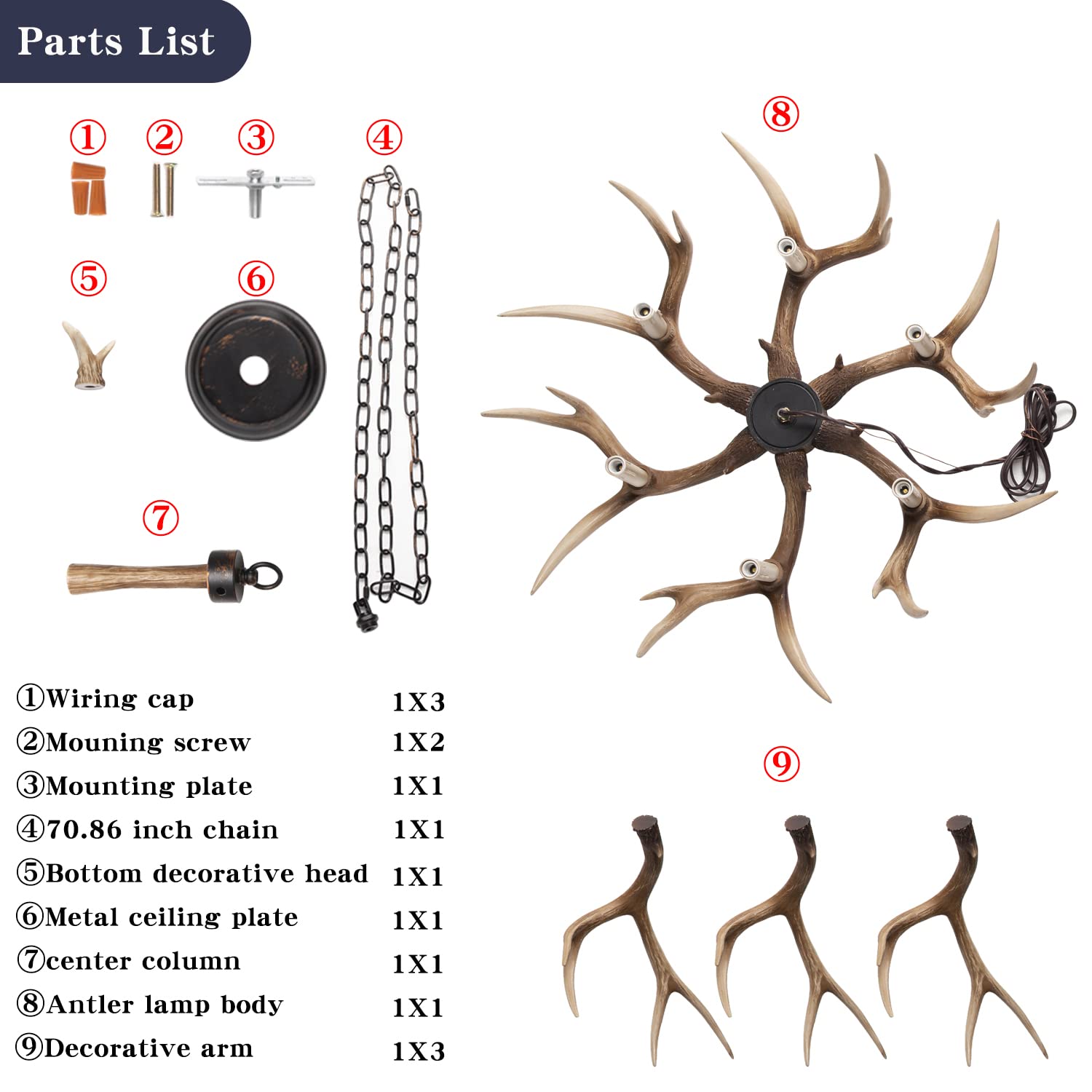 6-Light Antler Chandelier - Rustic Deer Horn Lighting Fixture for Farmhouse, Living Room, Bedroom, Dining Room & Kitchen | Perfect for Cabin Decor, Lodge Style Homes and Western-Themed Interiors