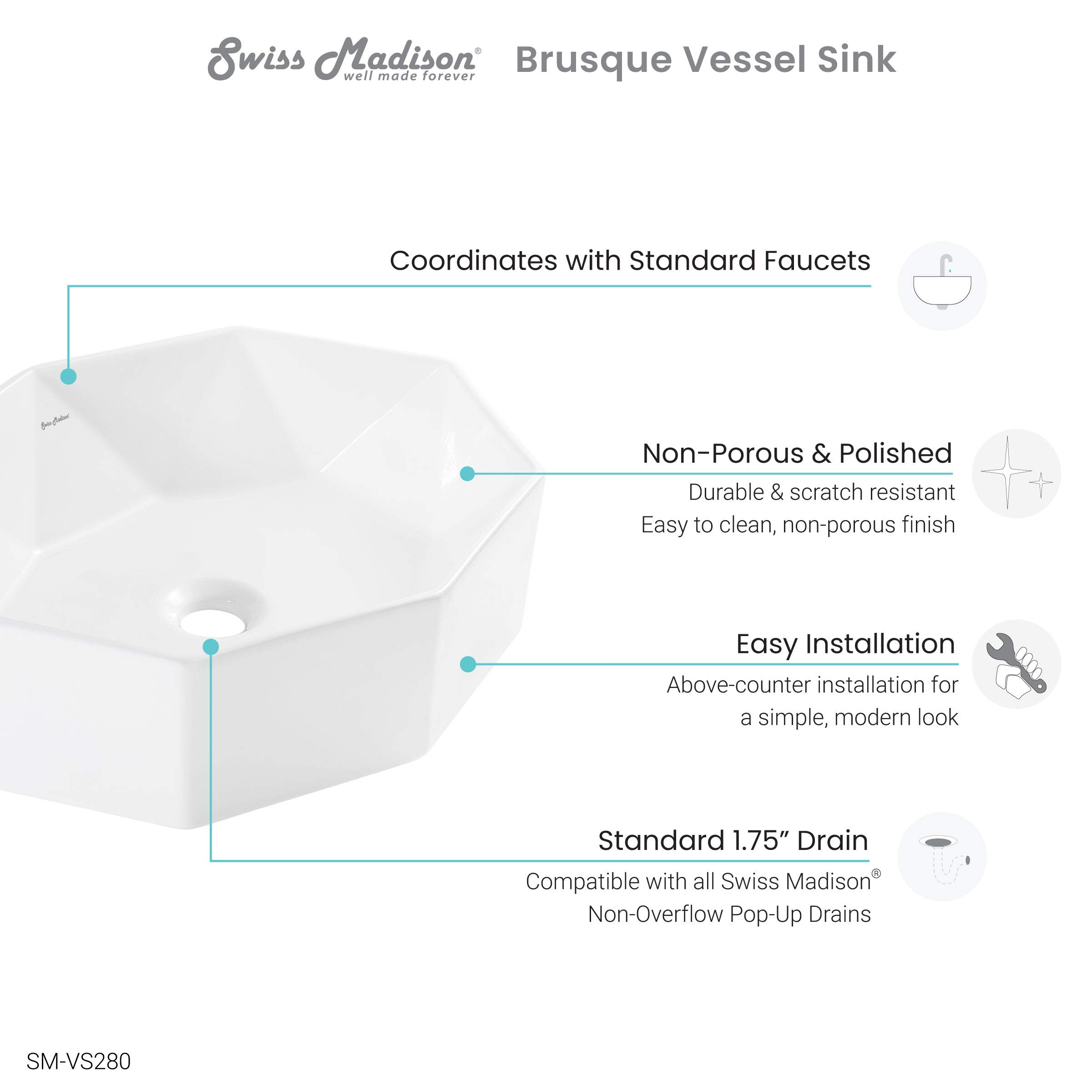 Swiss Madison Well Made Forever Brusque Vessel Sink - Modern Bathroom Vanity Sink for Contemporary Home Decor | Perfect for Powder Rooms, Guest Baths & Luxury Master Suites