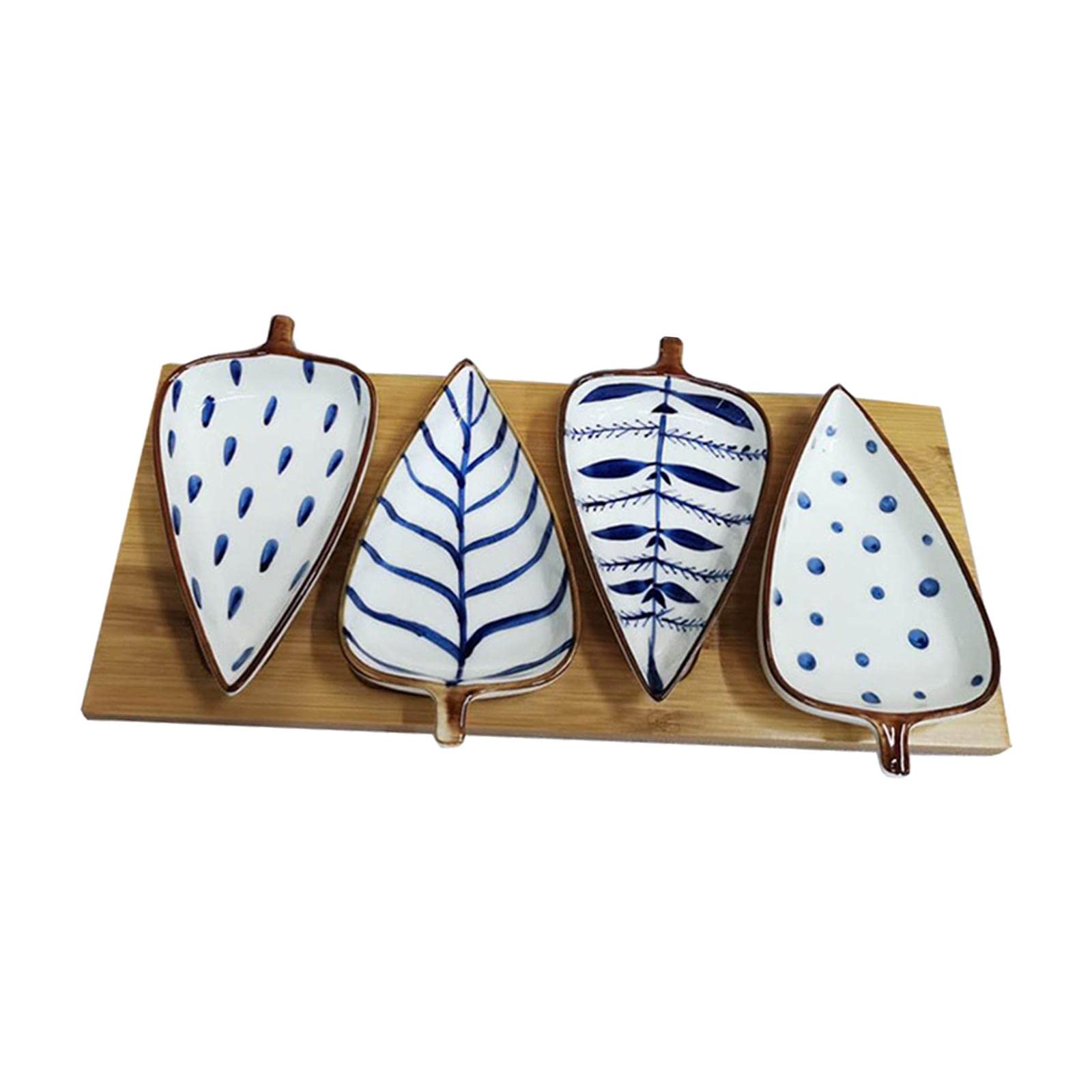MagiDeal 4-Piece Hand-Painted Japanese Ceramic Leaf Dishes - Elegant Appetizer, Sauce & Cold Dish Plates for Sushi, Desserts & Party Serving - Durable Underglaze Dinnerware Set