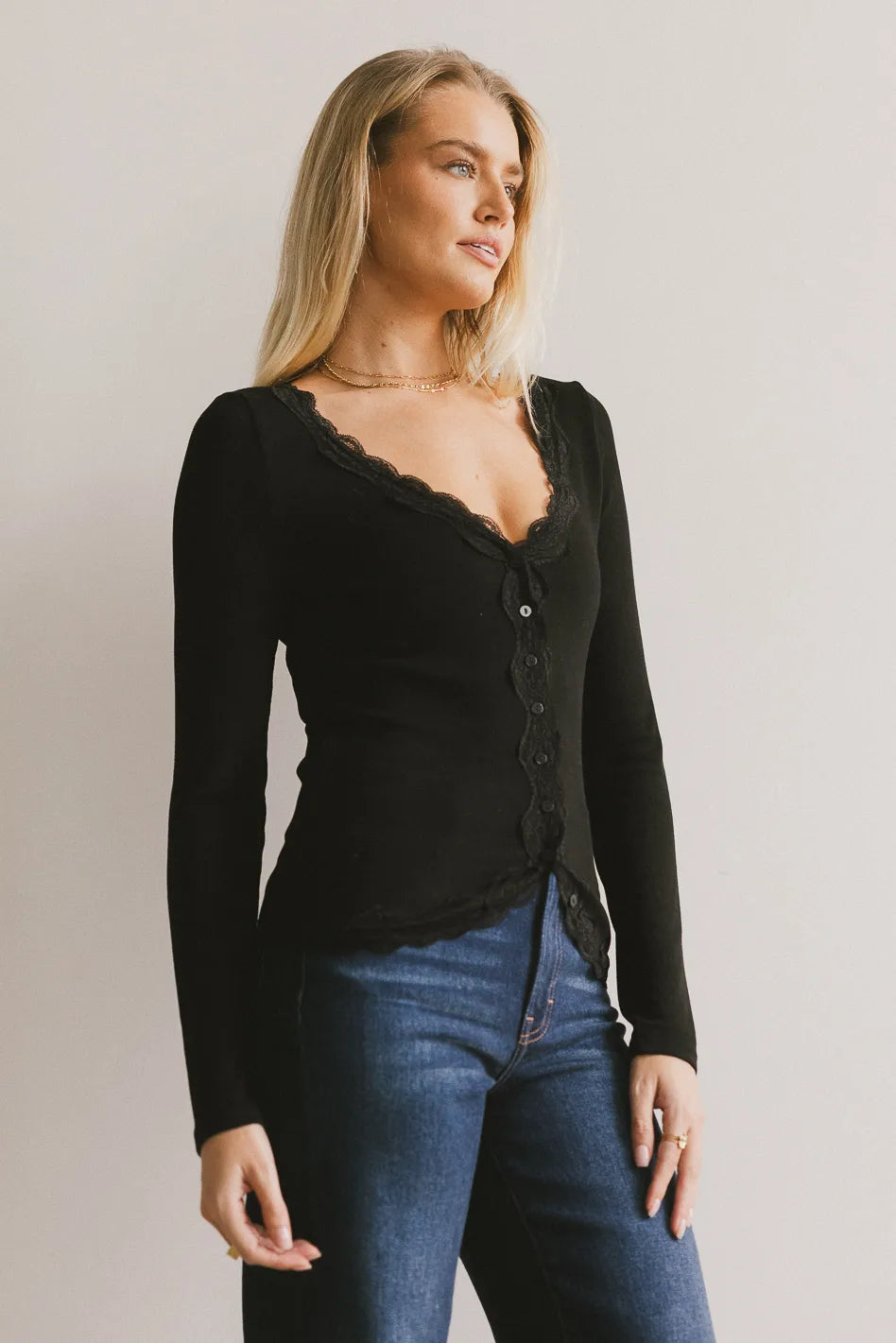 Logan Lace Trim Black Top for Women | Elegant Blouse for Party & Date Night | Final Sale
