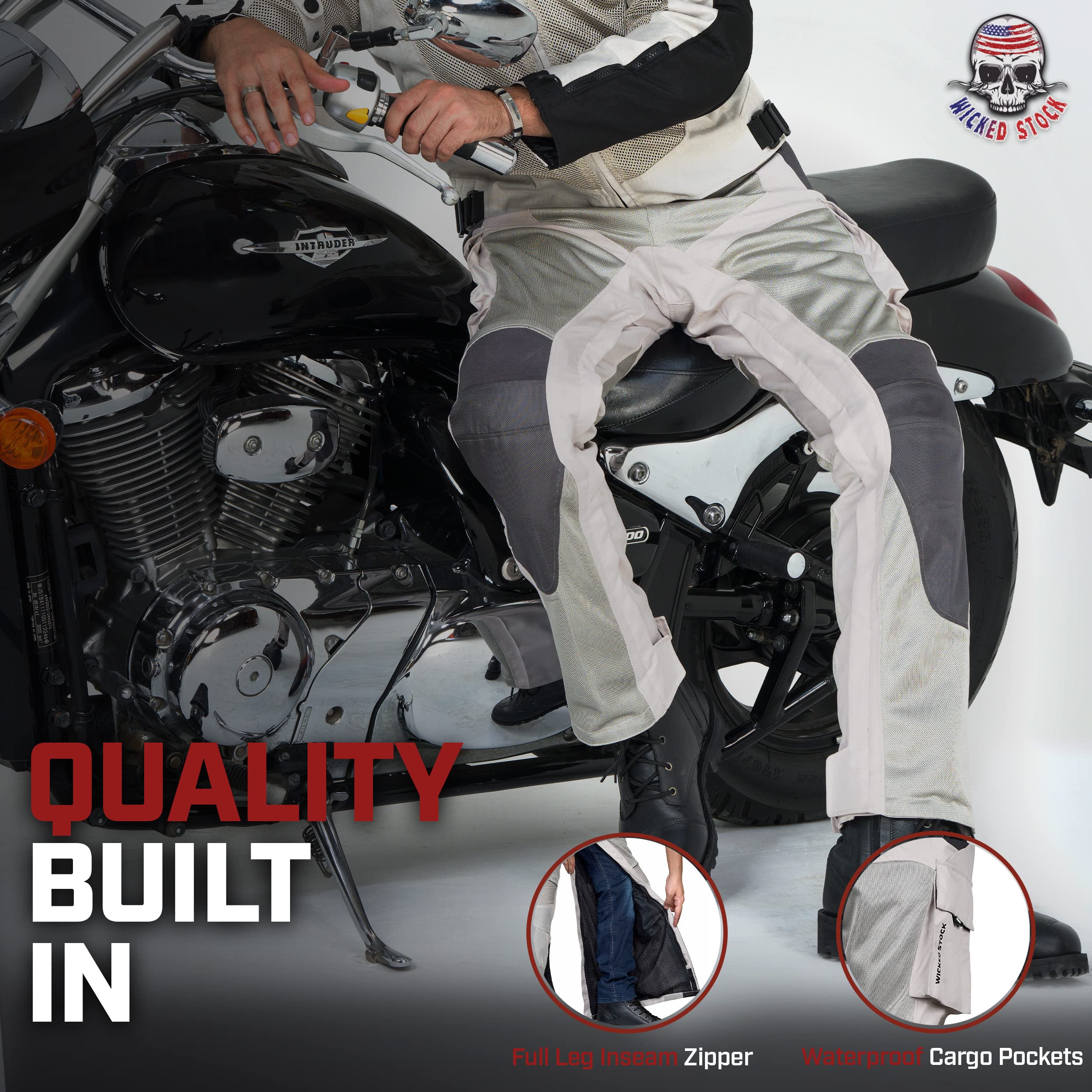 WICKED STOCK CE Level 2 Armored Mesh Motorcycle Pants for Motocross & Dirt Biking