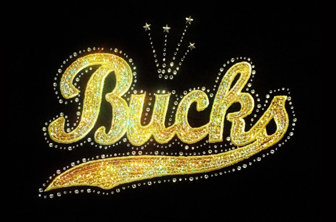 Bucks Gold Sequin & Rhinestone Iron-On Transfer - DIY Custom Apparel for T-Shirts, Jackets, and Hats | Perfect for Sports Teams, Parties, and Fashion Designs