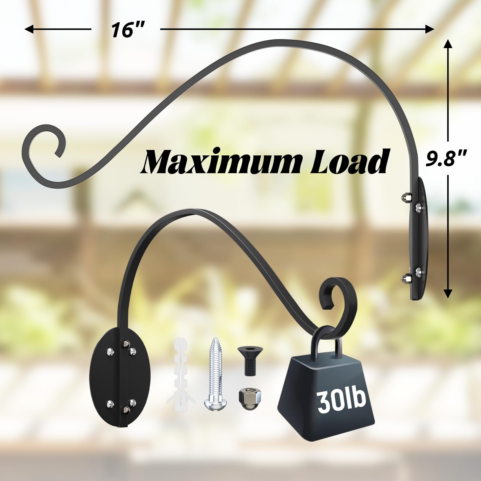 16 Inch Outdoor Plant Hangers - Hand-Forged Metal Wall Hooks for Hanging Baskets, Flowers, Lanterns & Wind Chimes | Black Bird Feeder Hanger | Perfect for Garden, Patio & Balcony Decor
