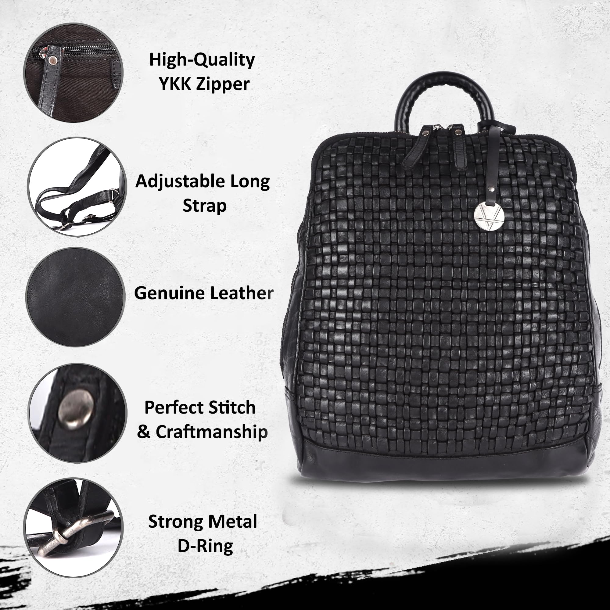 12.5 Inch Genuine Leather Backpack for Women & Men - Premium Black Leather Laptop Backpack with Adjustable Shoulder Straps - Perfect for Work, Travel & College (Business Casual & Everyday Use)