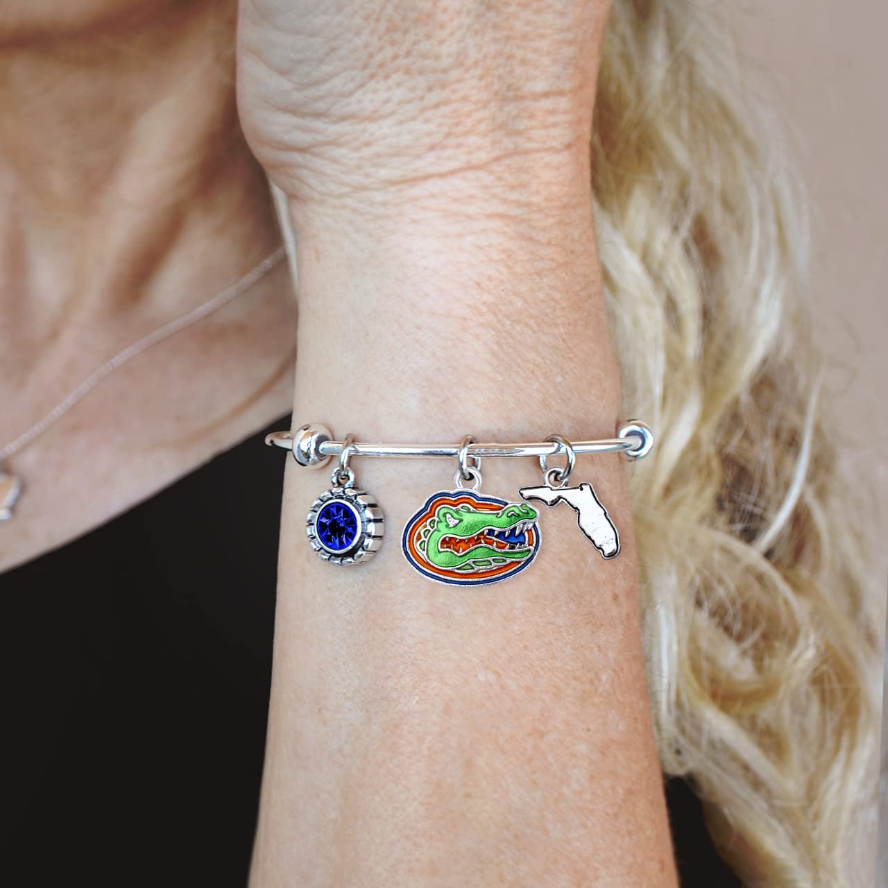Florida Gators Home Sweet Home Silver Crystal Cuff Bracelet - UF Gators Team Spirit Jewelry - Perfect for Game Day, Graduation & Fan Gifts