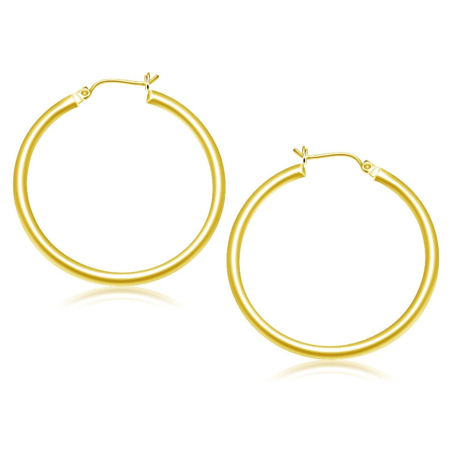 10k Yellow Gold Polished Hoop Earrings 40mm - Classic Round Hinged Huggie Hoops for Women - Perfect for Everyday Wear, Parties & Special Occasions