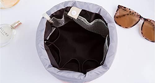 Linnet Travel Large Capacity Drawstring Round Cosmetic Bag - Multi-Purpose Barrel Shape Makeup Organizer Pouch (Color May Vary) - Perfect for Travel, Gym, Beach & Daily Essentials Storage