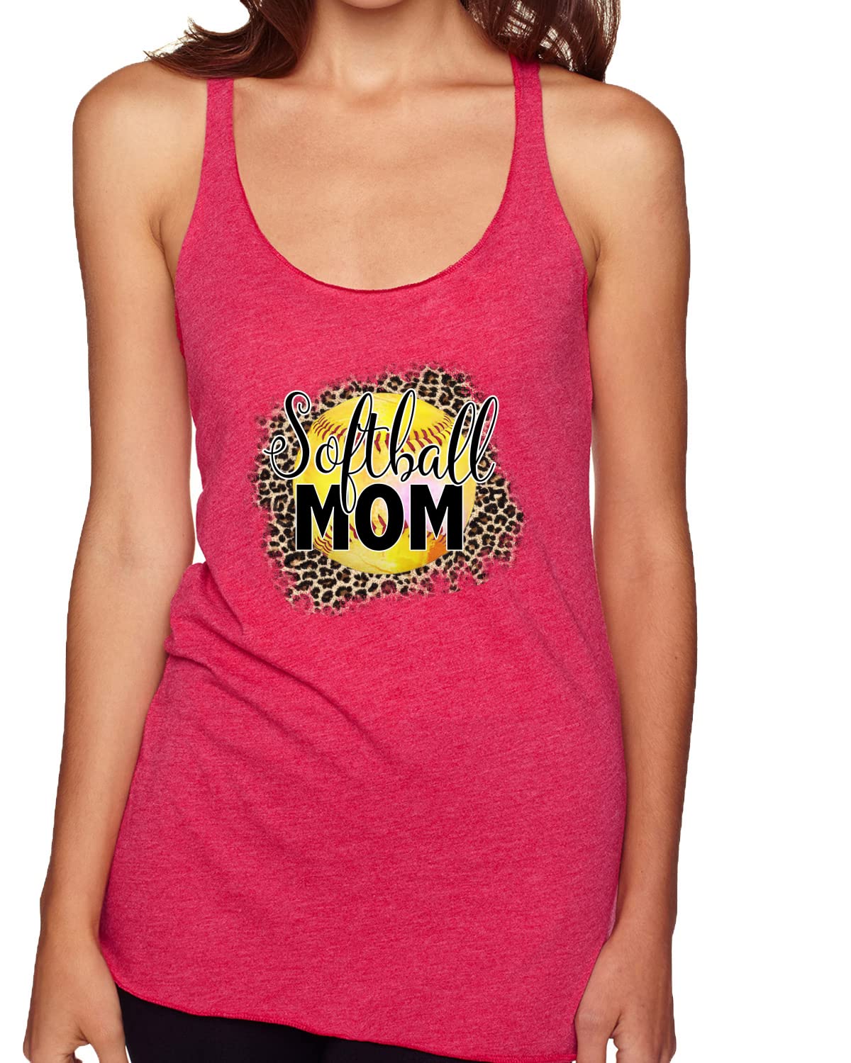 Softball Mom Animal Print Tri-Blend Racerback Tank Top for Girls - Breathable & Comfortable Sports Shirt for Baseball, Softball Games & Team Practice